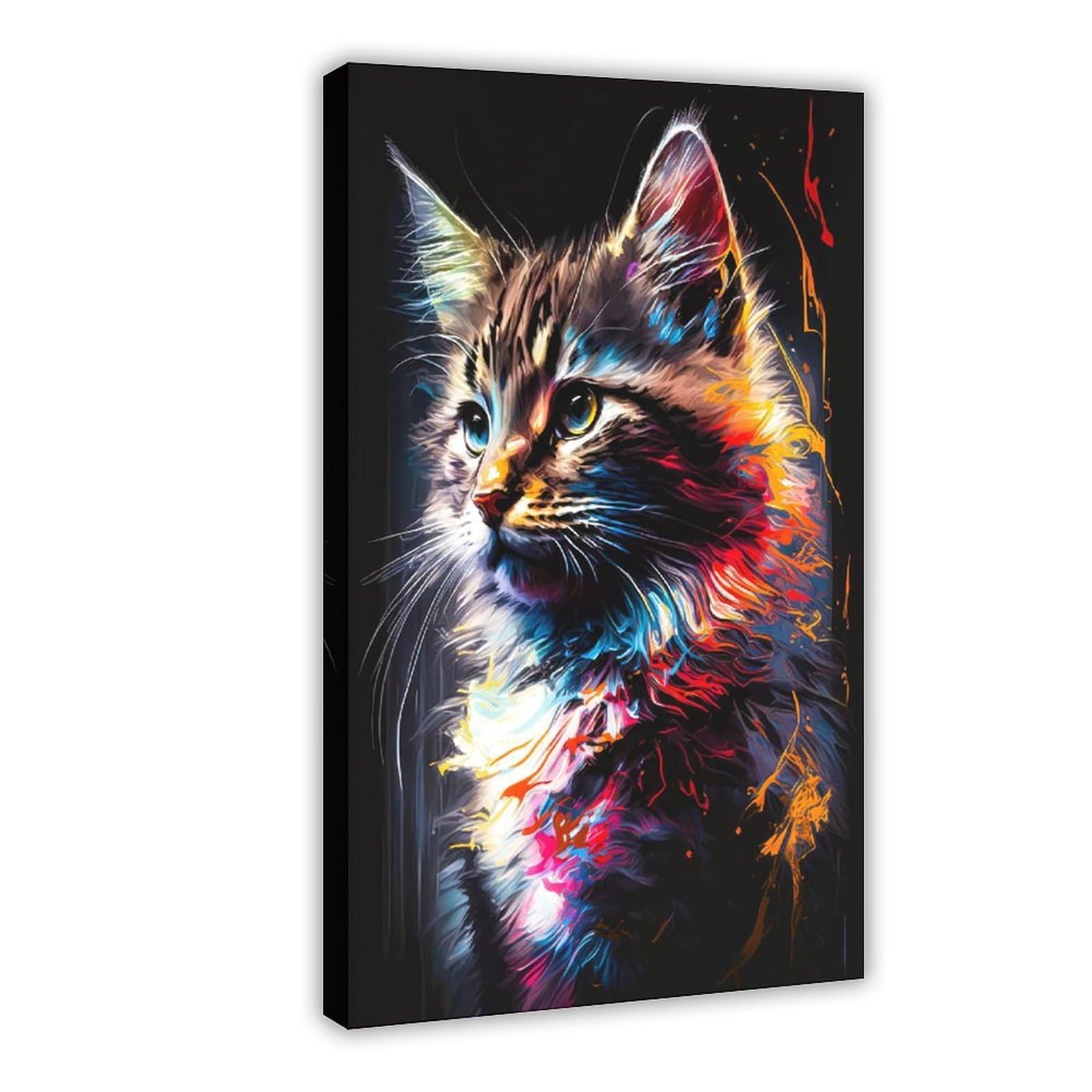 Qnvjqkdsi Frame Watercolor Cat Animal Art Canvas Poster Bedroom Decor Landscape Office Room Decor Gift 24" L X 36" W