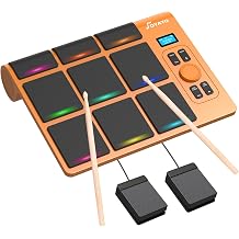 9 Pads Electronic Drum Pad, Electronic Tabletop Drum Set for Beginner, Portable Digital Drum Kit with Velocity Sensitivity, LED Drum Pad Lights, MIDI Support for Mac & PC, Orange