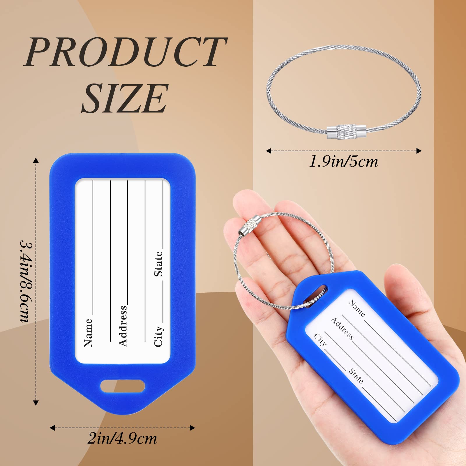 Kigeli 200 sztuk plastikowych etykiet bagażowych zawieszki bagażowe etykiety do walizek etykiety z imieniem bagażu, 10 kolorów, 8 x 4 cm