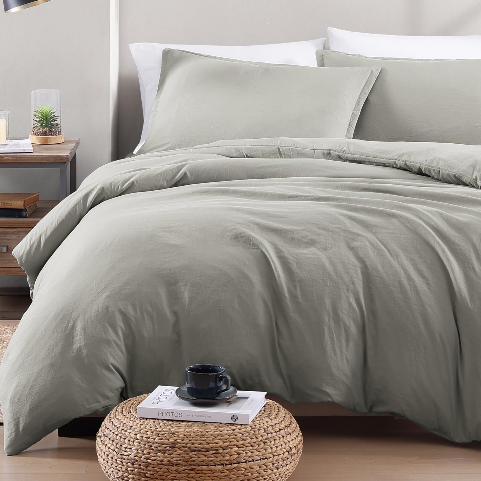 LANE LINEN 4-Piece Double Bedding Set - Pre-Washed Microfiber Duvet Cover, Fitted Sheet, and Pillowcase – Cozy and Durable (Silver)