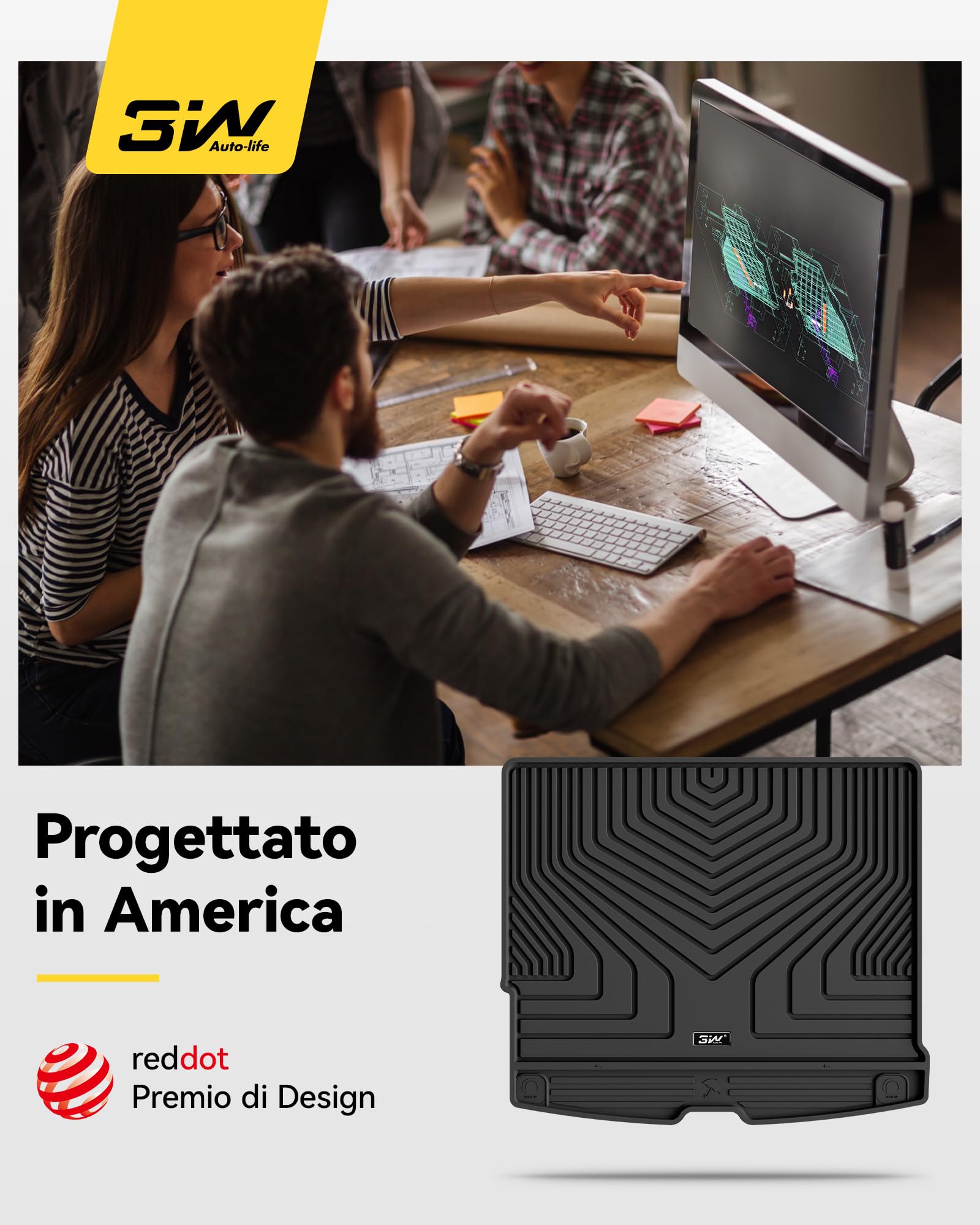 3W Tappetino per Bagagliaio Compatibile con VOLVO XC60 2018-2025 2026, Impermeabile e Facile da Pulire, Tappeto su Misura per la Protezione del Bagagliaio Posteriore in Thorex™, Vasca Baule Resistente