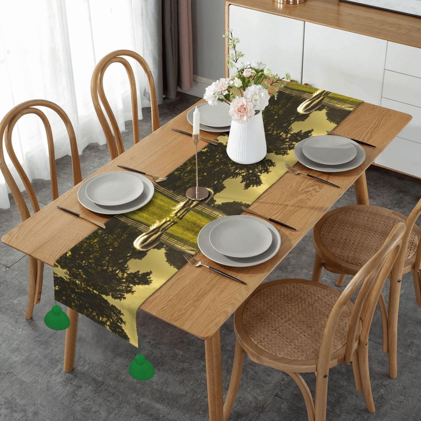 Chemin de table imprimé cheval pour un mariage champêtre ou une table basse