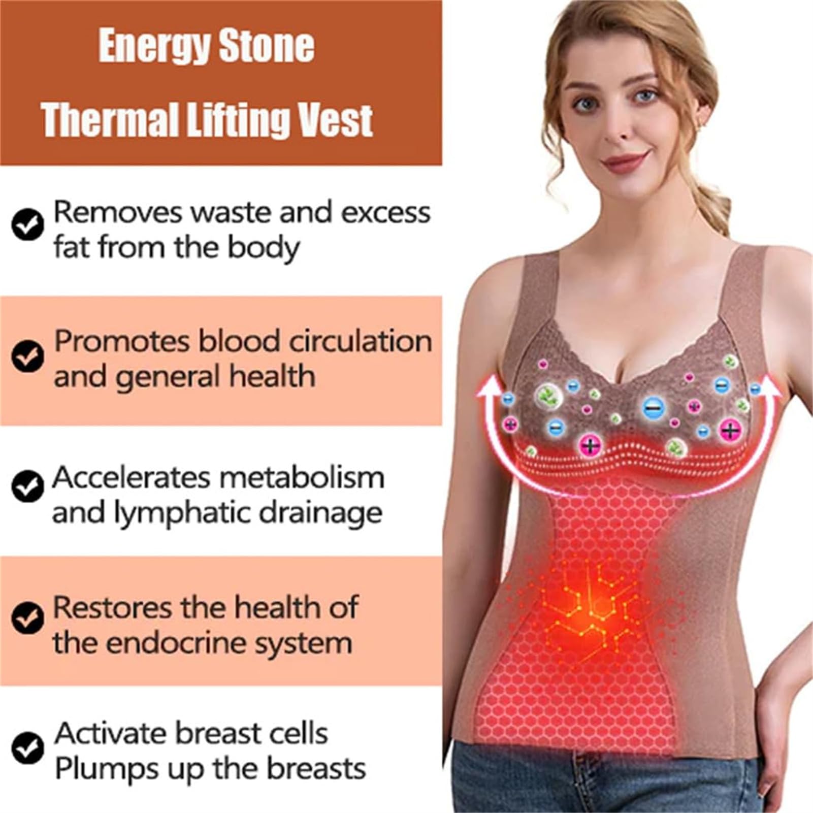 Thermal Underwear for Women, Women Fleece Lined Undershirt V Neck Lace Camisole Tops, Tummy Control Padded Bra (Khaki,XL)