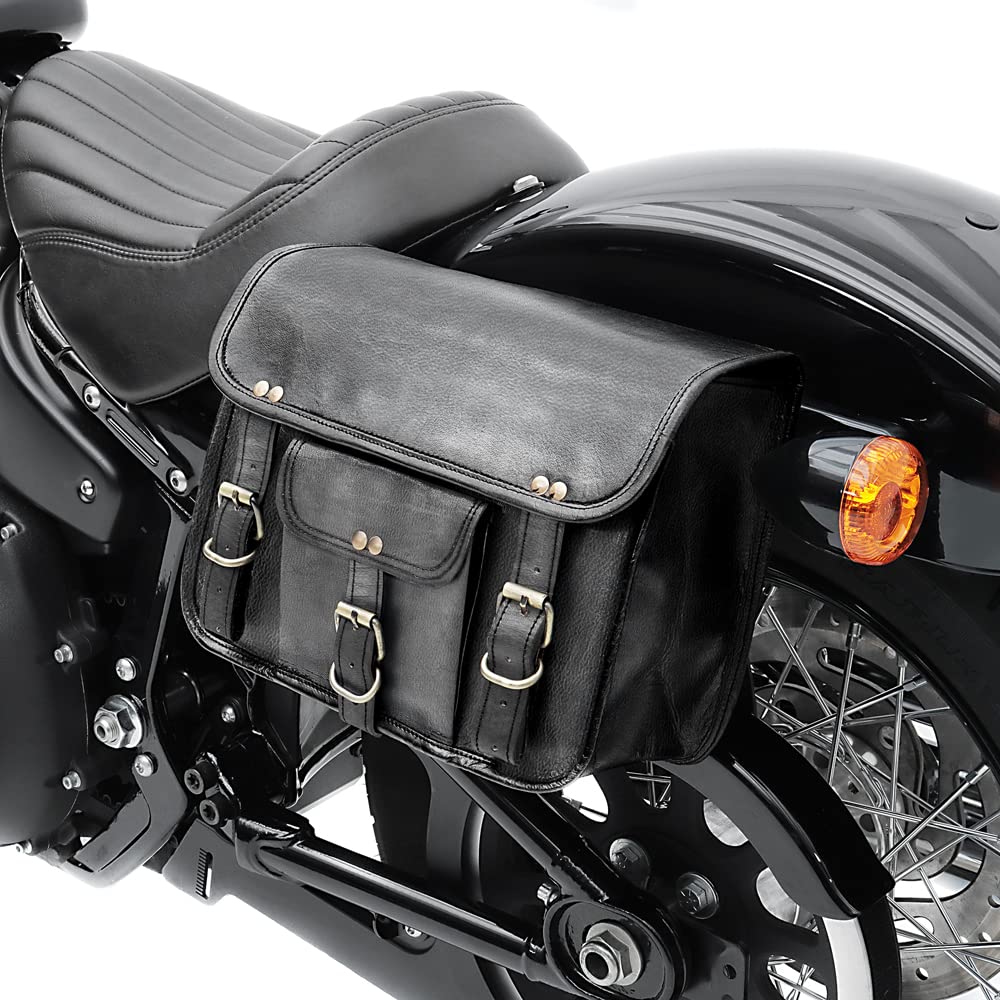 Vntage Leather Motorcycle Saddlebag, Black Talan Genune Bke Bag