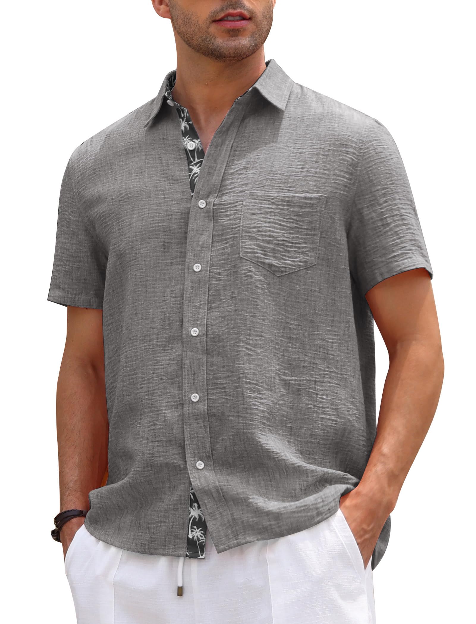 EFOWAY Men's Button Down Shirts, Short Sleeve Casual Summer Beach Shirts