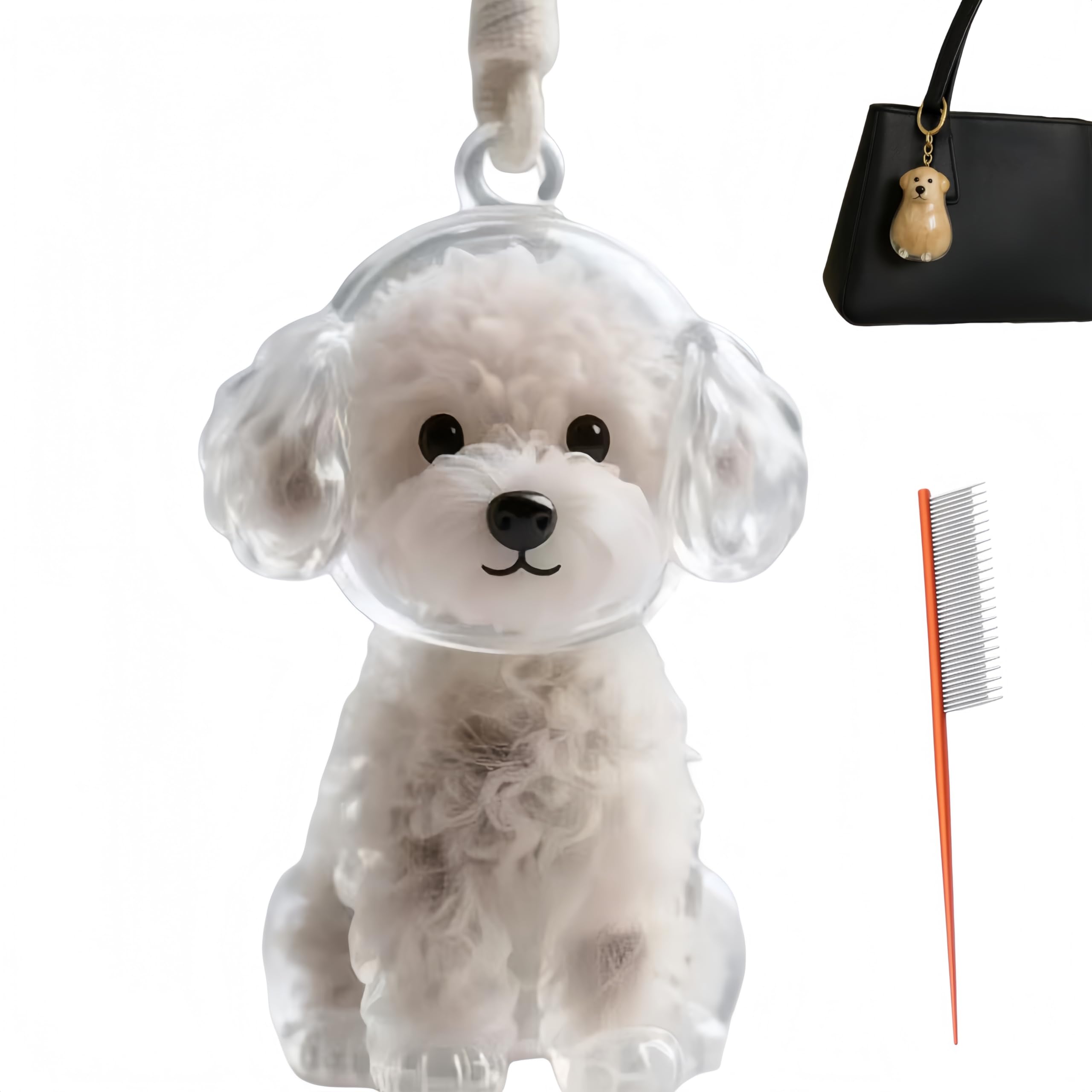 Dog Hair Collector Keychain Charm Memorial Storage Box, With Pet Hair Comb, Pet Hair Keepsake, Pet Fur Dog Hair Keepsake Memory Capsule Key Chain Ornament (C)