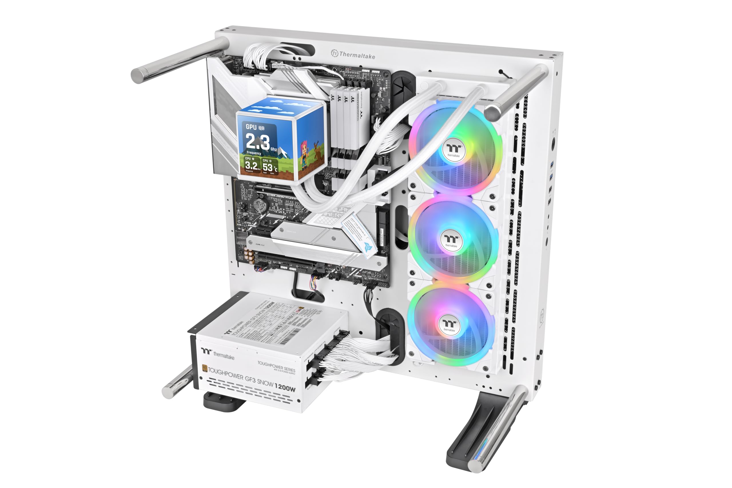 MINECUBE 360 Ultra ARGB | Refrigeración Líquida CPU AIO 360mm | Cubo con 4 Pantallas LCD 3.95” | Ventilador VRM Integrado | SWAFAN EX12 ARGB MagForce 2.0 | Blanco Nieve
