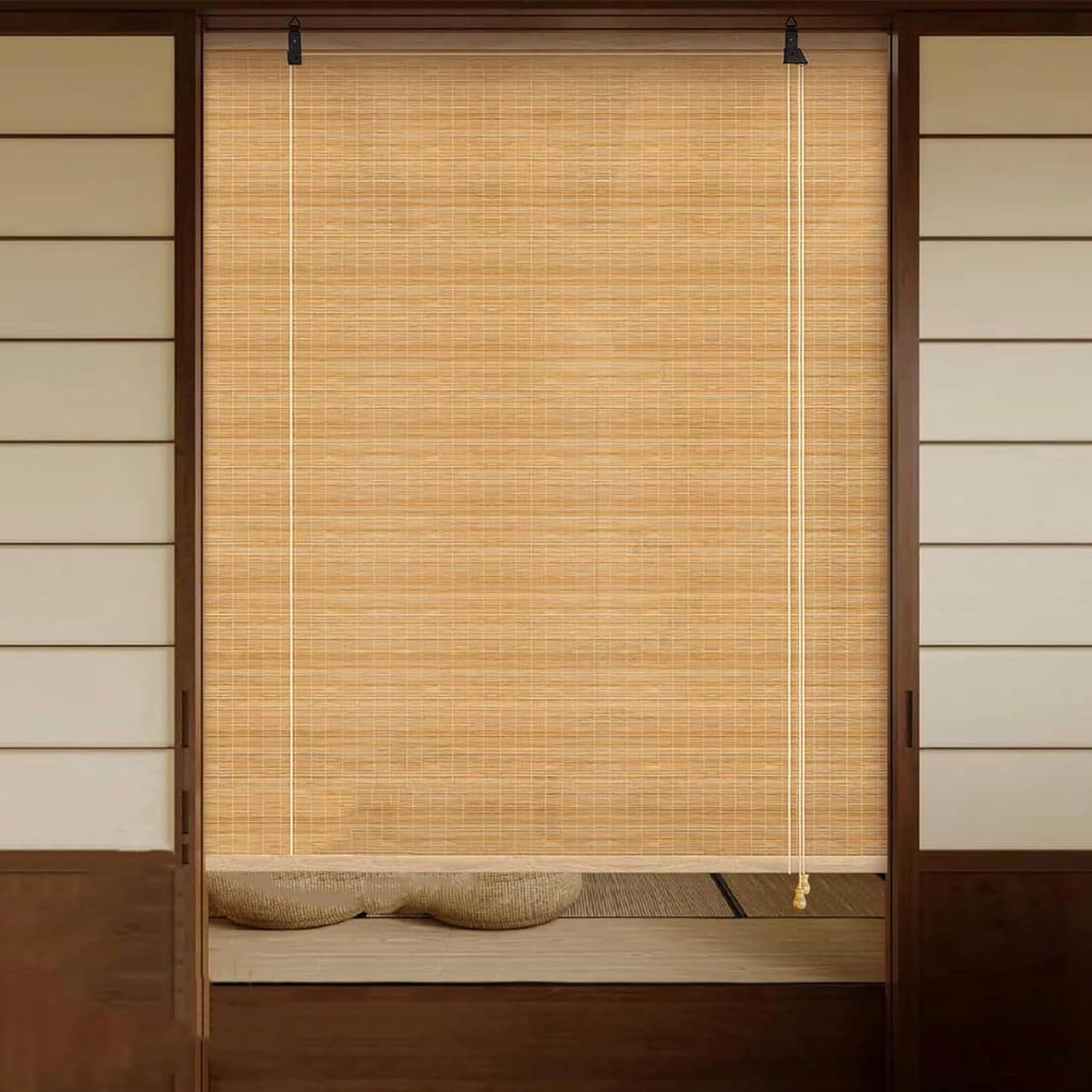Bambusrollo für Türen und Fenster, Büro Seitenzug Fensterrollo,70% Blickdicht Sichtschutz Sonnenschutz Anti-UV,Für Fenster und Türen