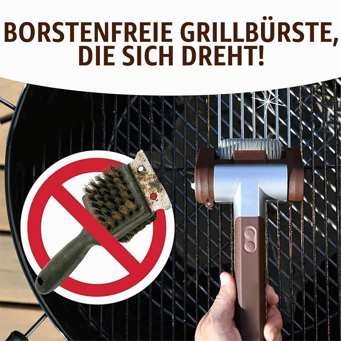 Shaker Elektrischer Grillreiniger, Borstenfrei Rotierende Grillbürste, Kabellos & Wiederaufladbar, Abnehmbare Edelstahltrommel, 350 U/Min, Hochgeschwindigkeitsreinigung (A)