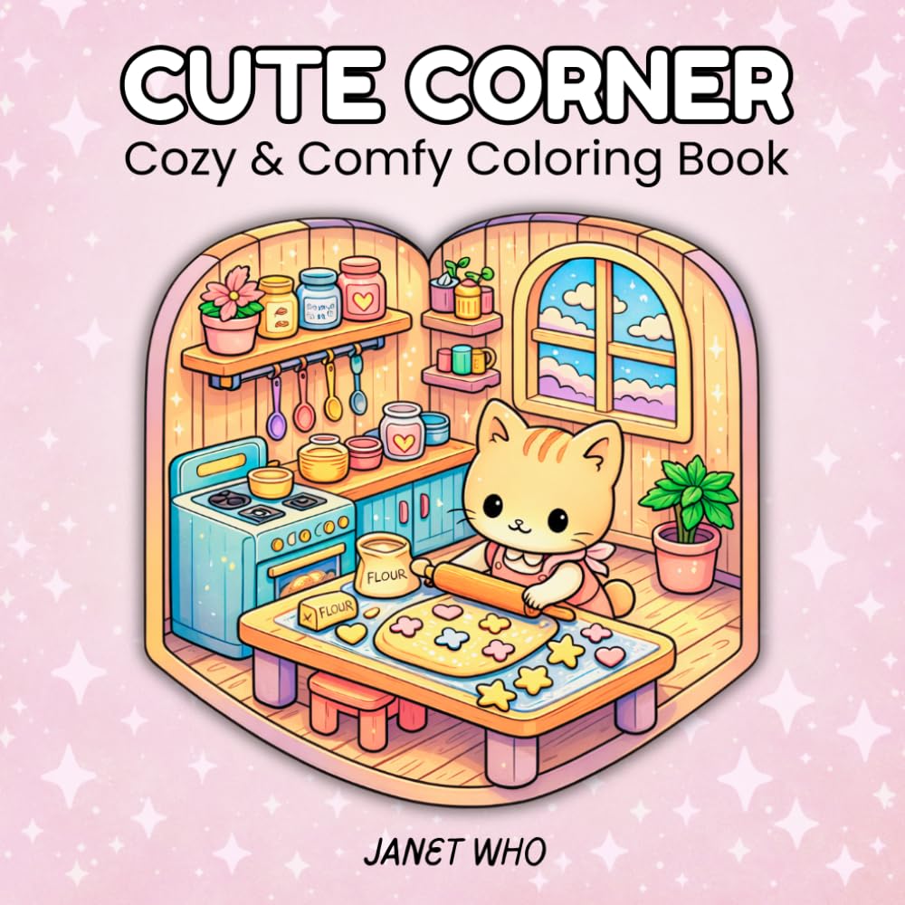 Cute Corner: Cozy and Kawaii Coloring Book for Adults and Teens – 45 Adorable Corner Scenes to Color for Creativity, Relaxation, and Stress Relief