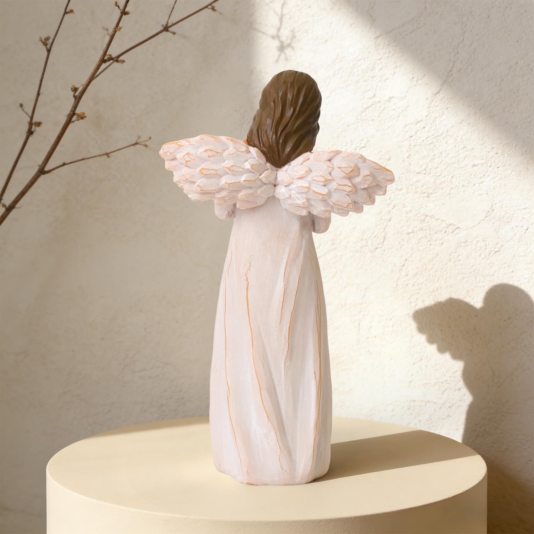 Statuetta di angelo custode con fiori rosso-arancioni, statua di angeli scolpiti in resina dipinta a mano, regali di speranza e rinnovamento emotivo, decorazione per la casa, festa della mamma