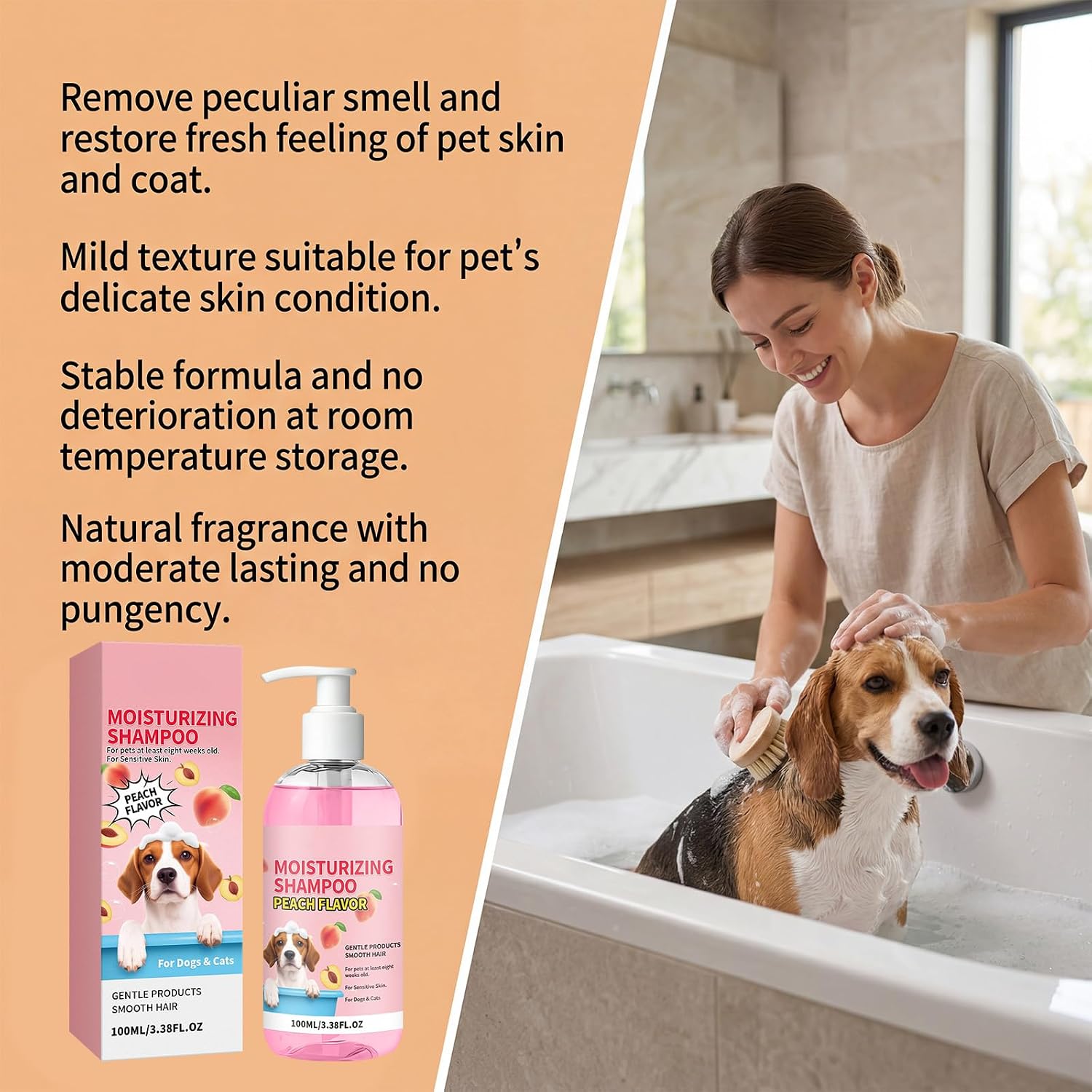 Travel Size Dog Shampoo for Sensitive, Skin Peach Scented Pet Shampoo, Dog & Cat Conditioner, pH-Balanced, Deep Cleansing, Moisturizing, Soft Shiny Coat, 100ml/3.38oz image 2