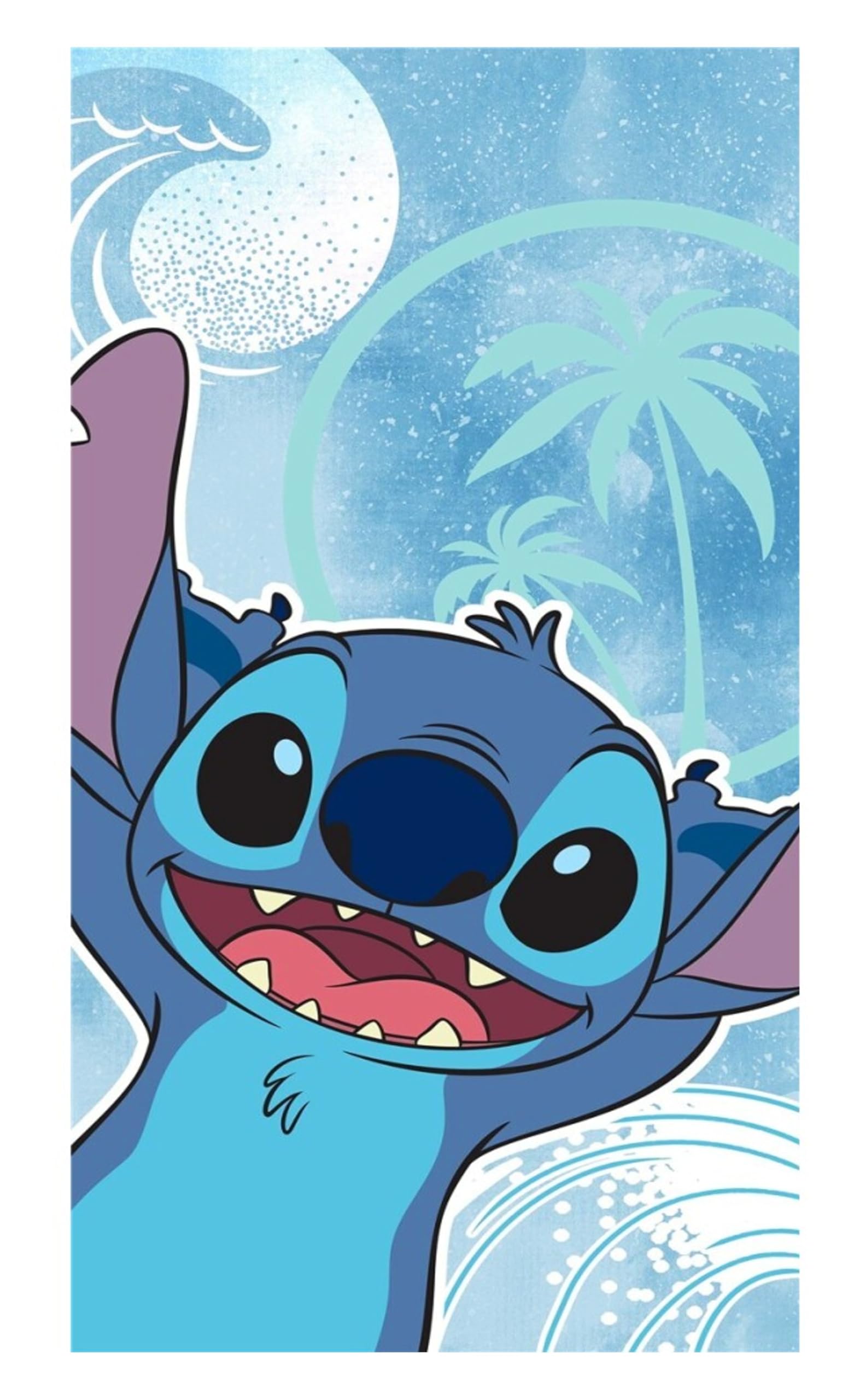 Theonoi Children's Hand Towel, Bath Towel, Beach Towel, Shower Towel for Girls and Boys, 100% Cotton, 70 x 140 cm (Stitch Wave)