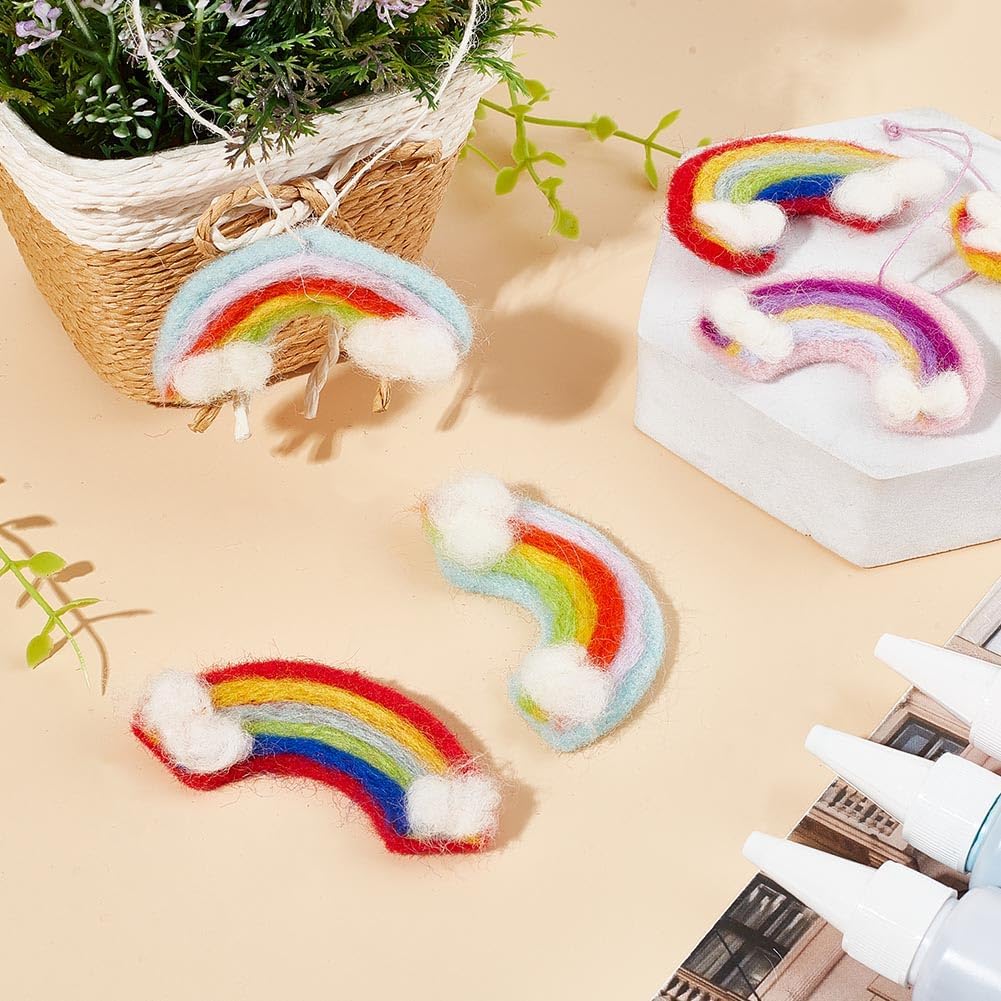 SUNNYCLUE 1 Box 10Pcs 5 Colors Rainbow Felt Wool Craft Felting Bulk Colorful Rainbows Cloud Shaped Pompom Bag Ornaments Mini Felts for School Classroom Home Handmade DIY Hanging Decoration Crafts Gift image 4