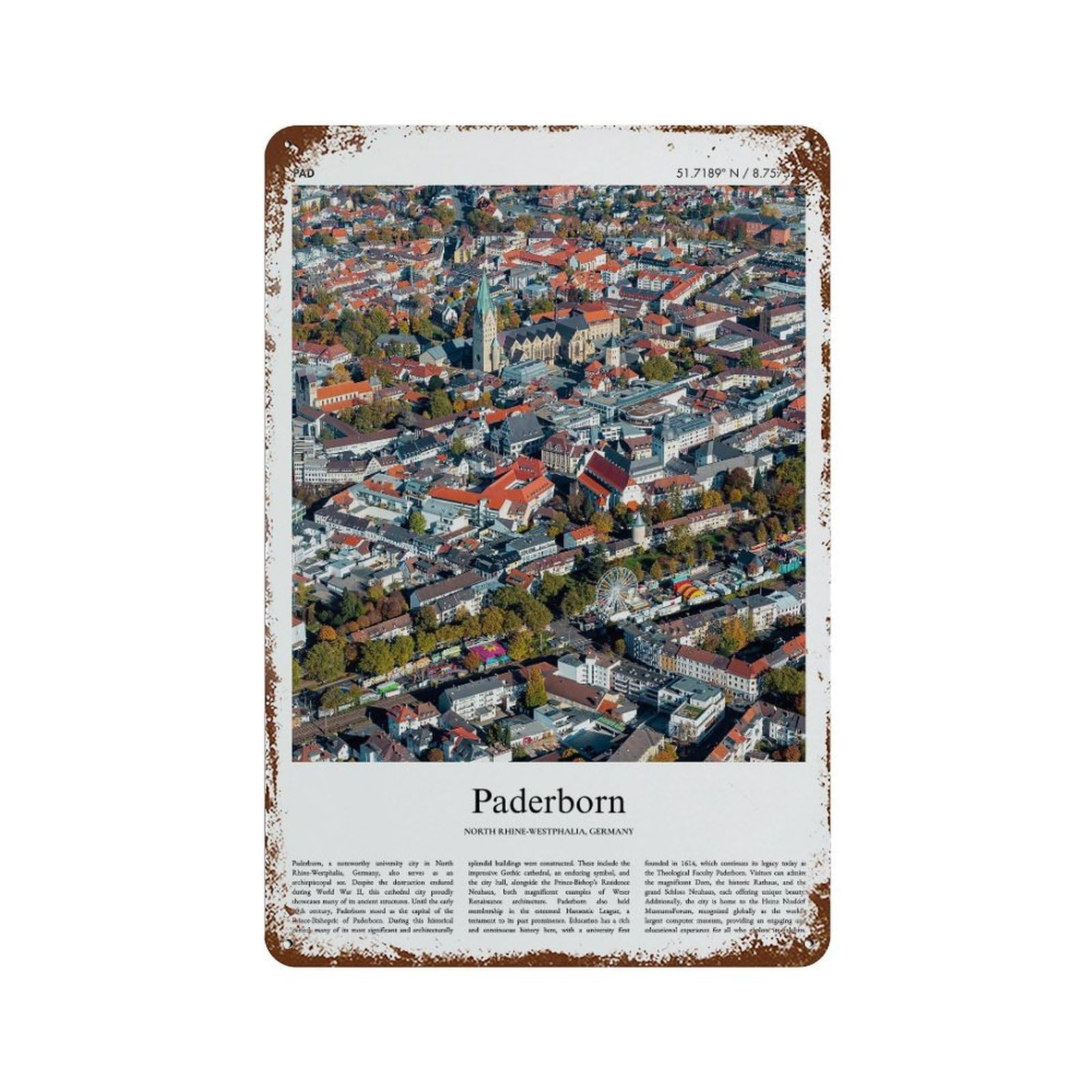xiaoxiaoshen Paderborn North Rhine-westphalia, Germany City Scenery Wall Decor Art Metal Tin Poster Modern Home Decor Art Home Bar Shop Decorations Vintage Sign 30x20cm