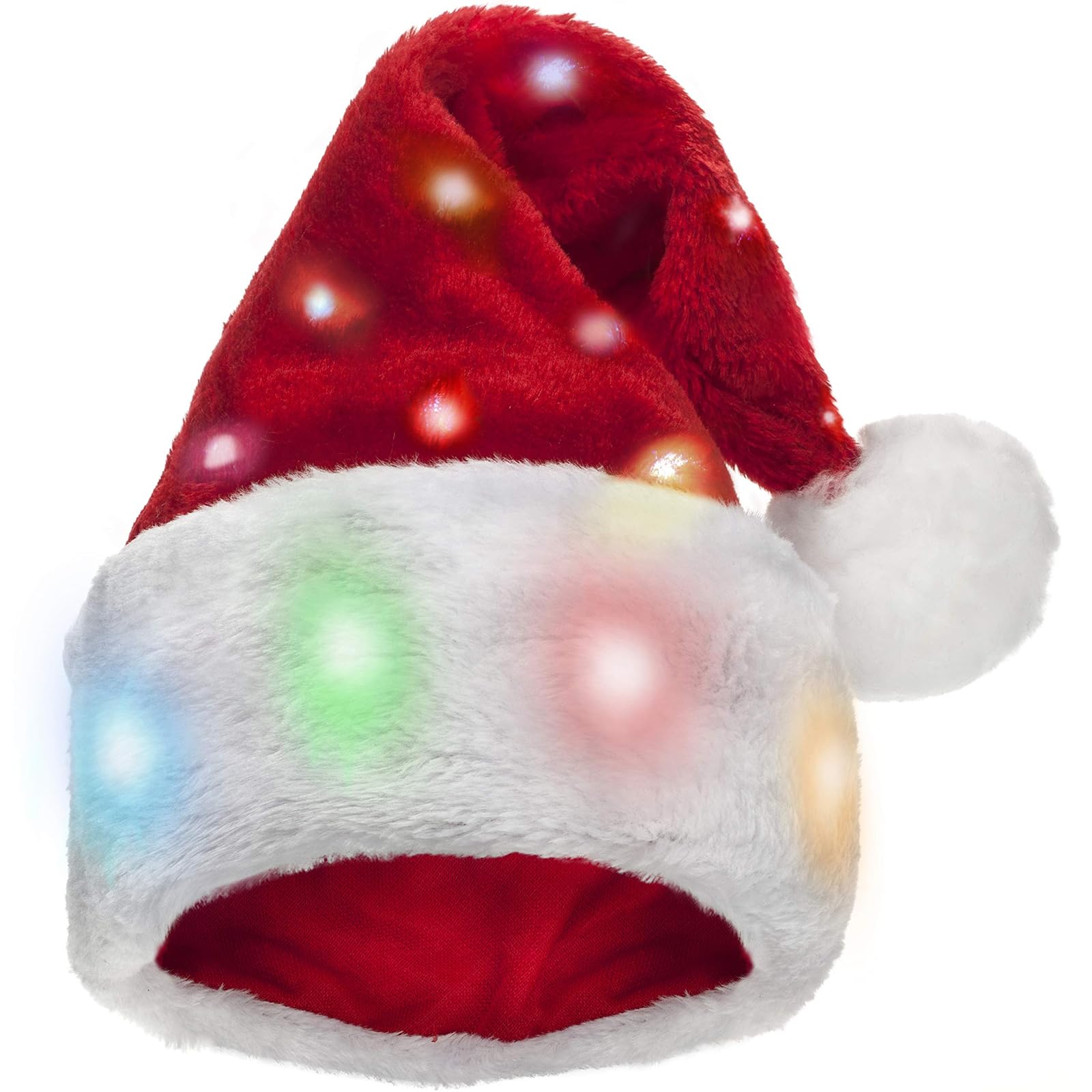 Light up Santa Hat for Adults,Christmas Hat with LED Lights Flashing Xmas Hats Novelty Plush Santa Caps Women Men-Battery not Included