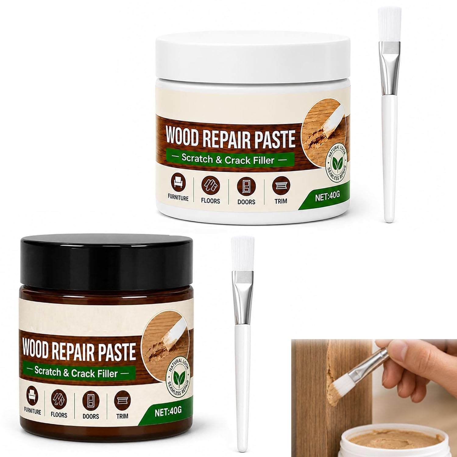 Wood Repair Paste for Furniture and Floor，White+Brown