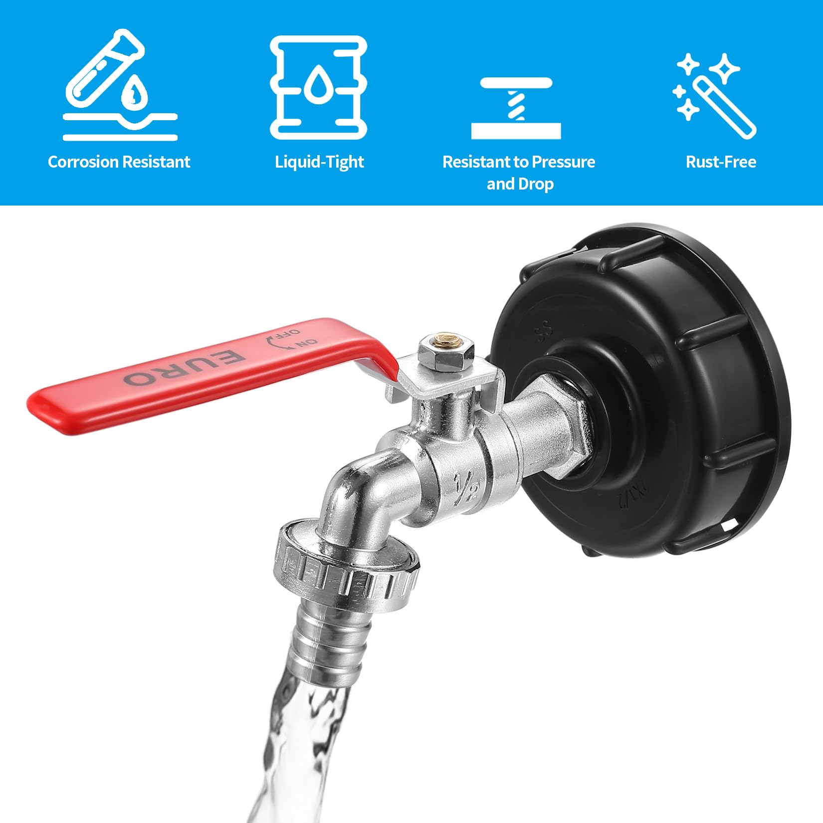 IBC Rubinetto di Scarico Accessori IBC Serbatoio Acqua 1000L Rubinetto a Sfera 3/4 Pollici Adattatore Serbatoio IBC Accessori per Raccolta Acqua