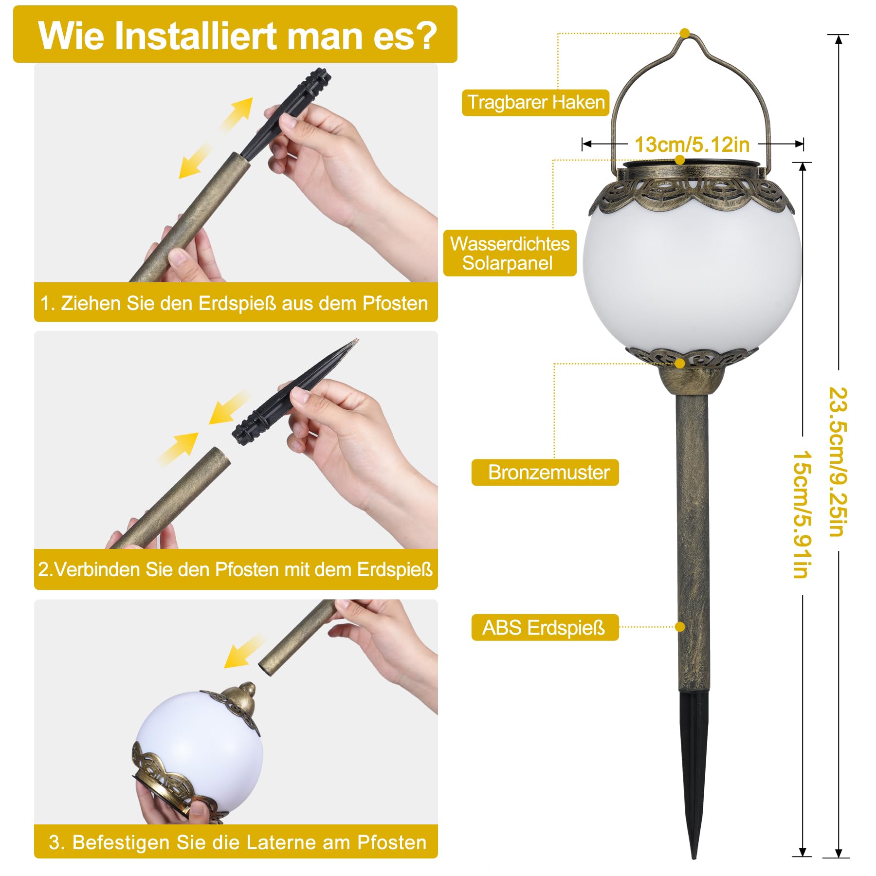 4 Stück Solarlampen für Außen Hängend mit Erdspieß, Solarlaterne für Außen Vintage, IP65 Wetterfest Solar Laterne Outdoor Warmweiß für Hof Rasen Hinterhöfe Veranda Deko, Weihnachtsgeschenke Frauen