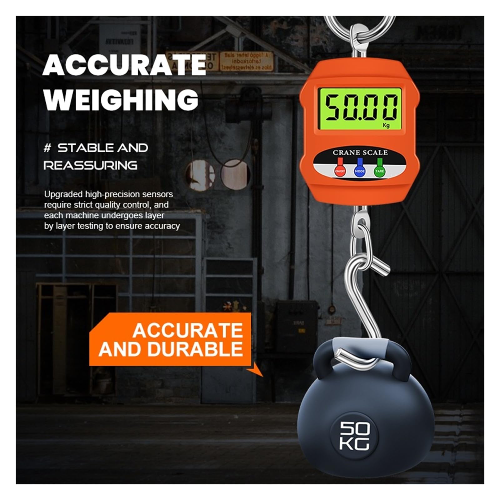 Hängewaagen, Digitale LCD-Hängehakenwaage, Mini-Kranwaage, Gehäuse aus Aluminiumlegierung, industrietauglich, robust(Orange)