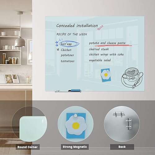 Miniatura 9 de Pizarra blanca magnética de cristal de borrado en seco, sin marco, para escuela, enseñanza, oficina, reuniones, 36 x 48 pulgadas