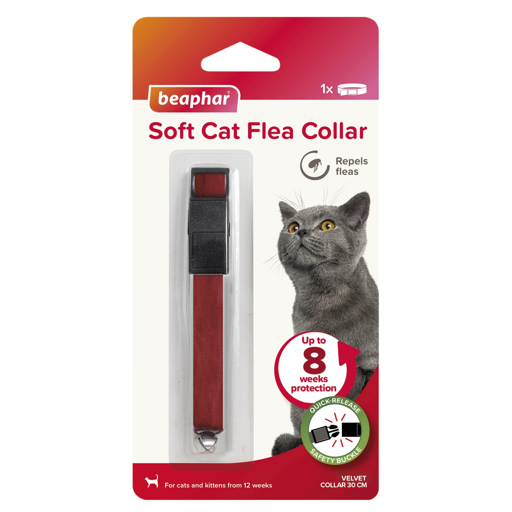 Beaphar – Soft Flea Collar for Cats – Repels Fleas For up to 8 Weeks – Adjustable Fit With Quick Release Safety Buckle – For Cats From 12 Weeks of Age – 1 x Velvet Collar – Colour May Vary