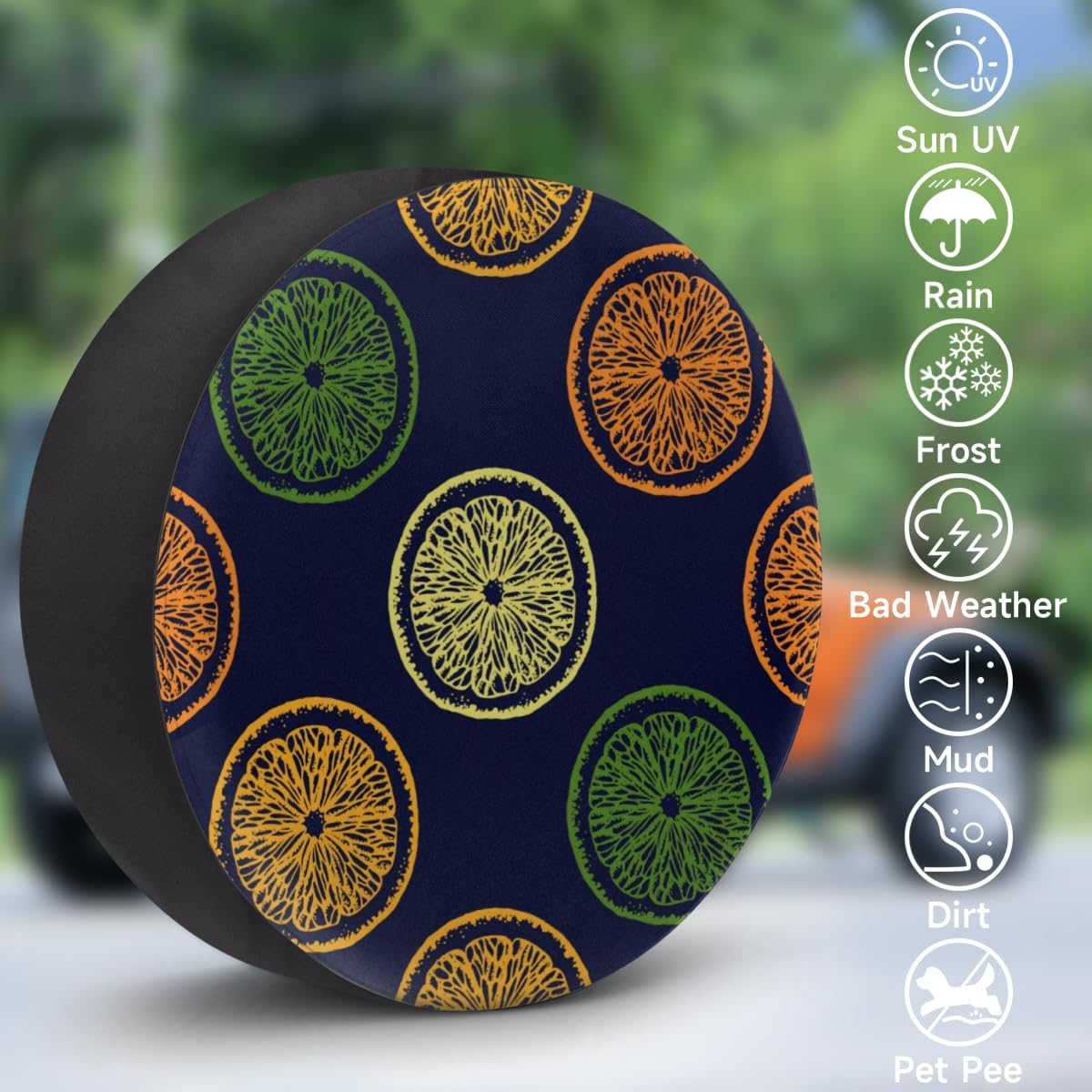 Abstract Orange Slices Tire Covers Portable Spare Tire Cover Soft Durable Waterproof Dustproof Set of 4 Bags 16 Inches for Car Truck SUV Trailer Camper