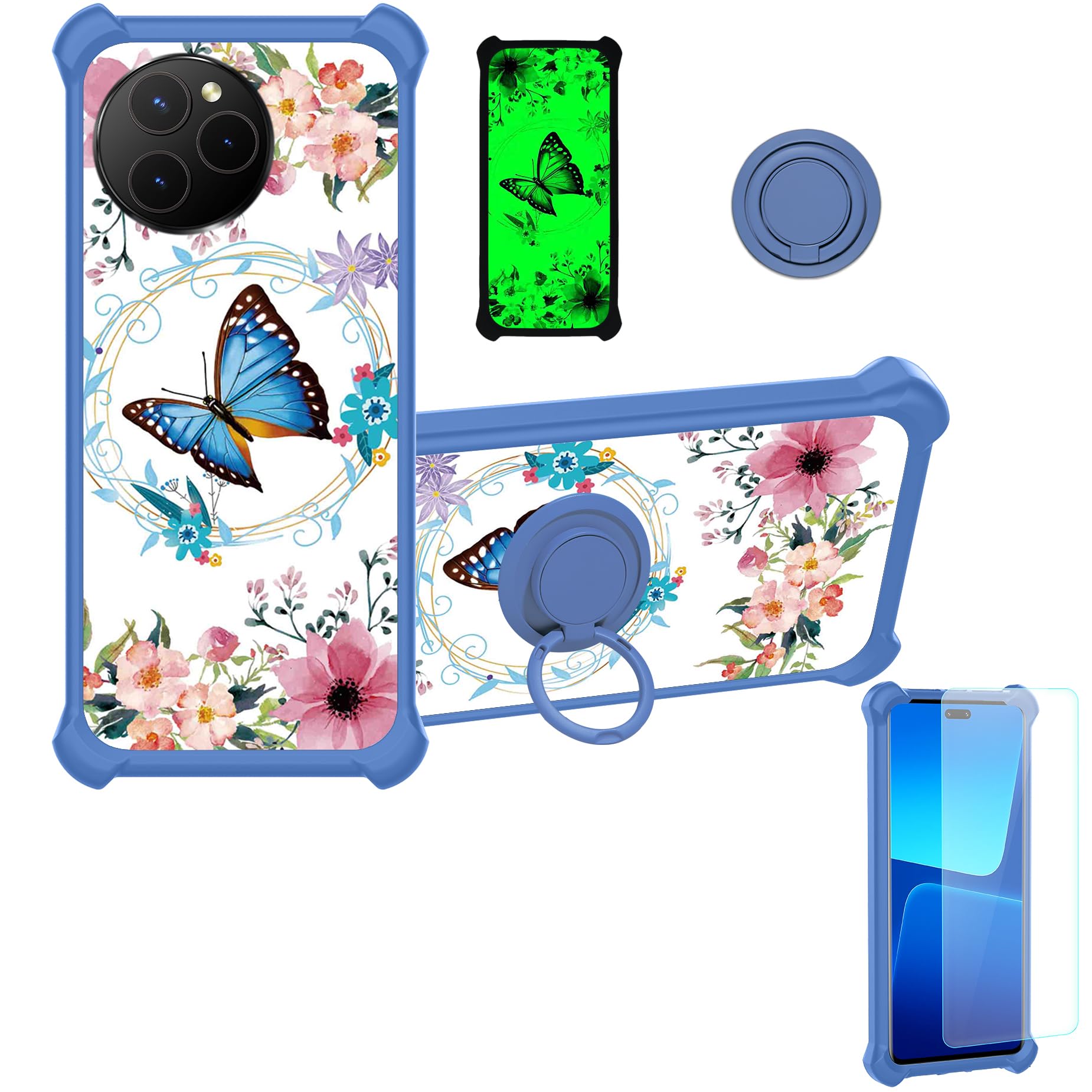 Kinetijy Case Compatible for Freeyond M6 Phone Case Cover [with 1* Tempered Glass Screen Protector][Hard PC + Soft Silicone][Ring Support] [Luminous