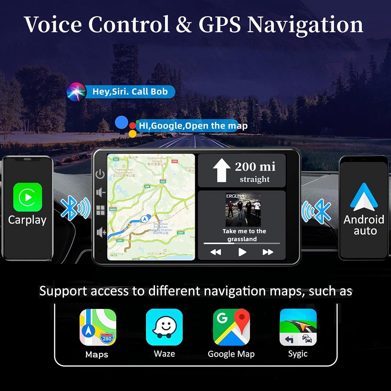 Schermo per Auto con Wireless CarPlay - Display Android Auto 7 Pollici Touchscreen Monitor - Portatile Autoradio Carplay con Mirror Link, Retrocamera, Assistente Vocale, AUX/TF