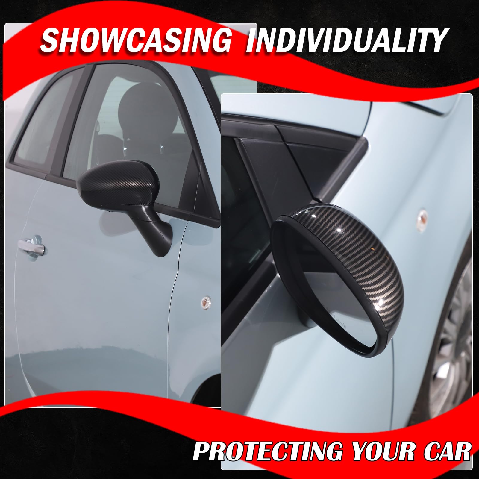 Coppia di Coperture per Specchietti Laterali Auto Compatibili con Fiat 500 2016-2024, Coperture Laterali per Specchietto Retrovisore di Ricambio (Stile Fibra di Carbonio)