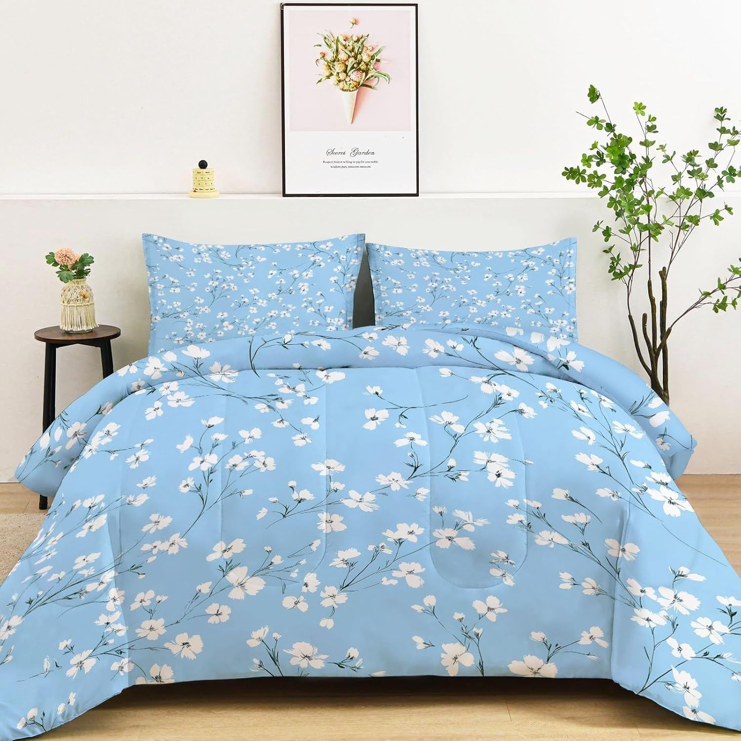 Genérico Edredon Cama 135 Cosmos Blanco Edredón Nordico Adulto sin Funda Reversible Fresco Estampado Suave Ligero Transpirable Duvet 220x220 cm Incluye 2 Fundas de Almohada 50x75 cm YUa670