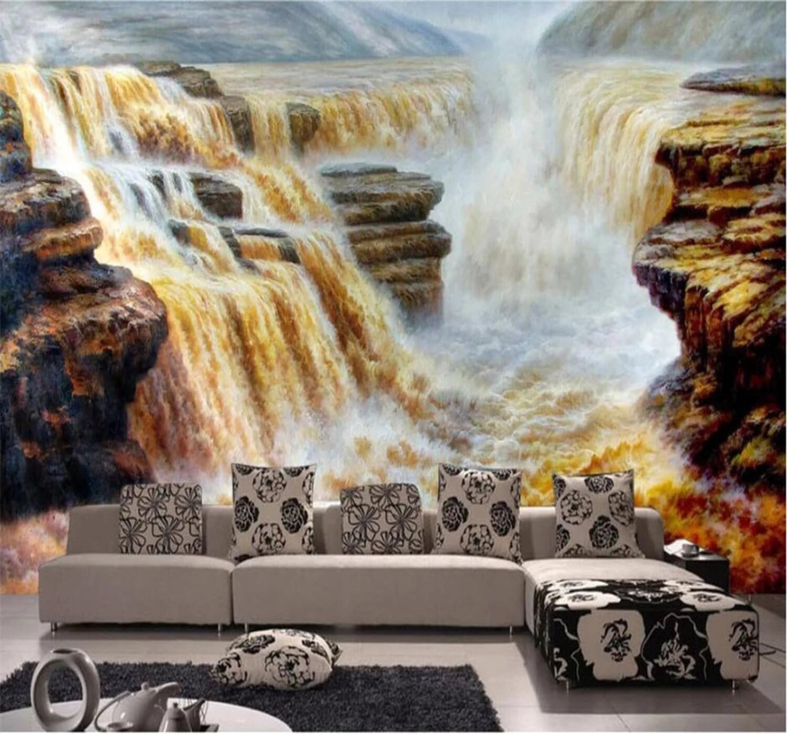 Xlming 400Cm×280Cm(B×H) Three Dimensional Magnificent Mountain Peaks Waterfalls Scenery 3D Wallpaper Luxury Home Dining Decor Paste Sofa Living Room The Wall For Bedroom Mural-400Cm×280Cm