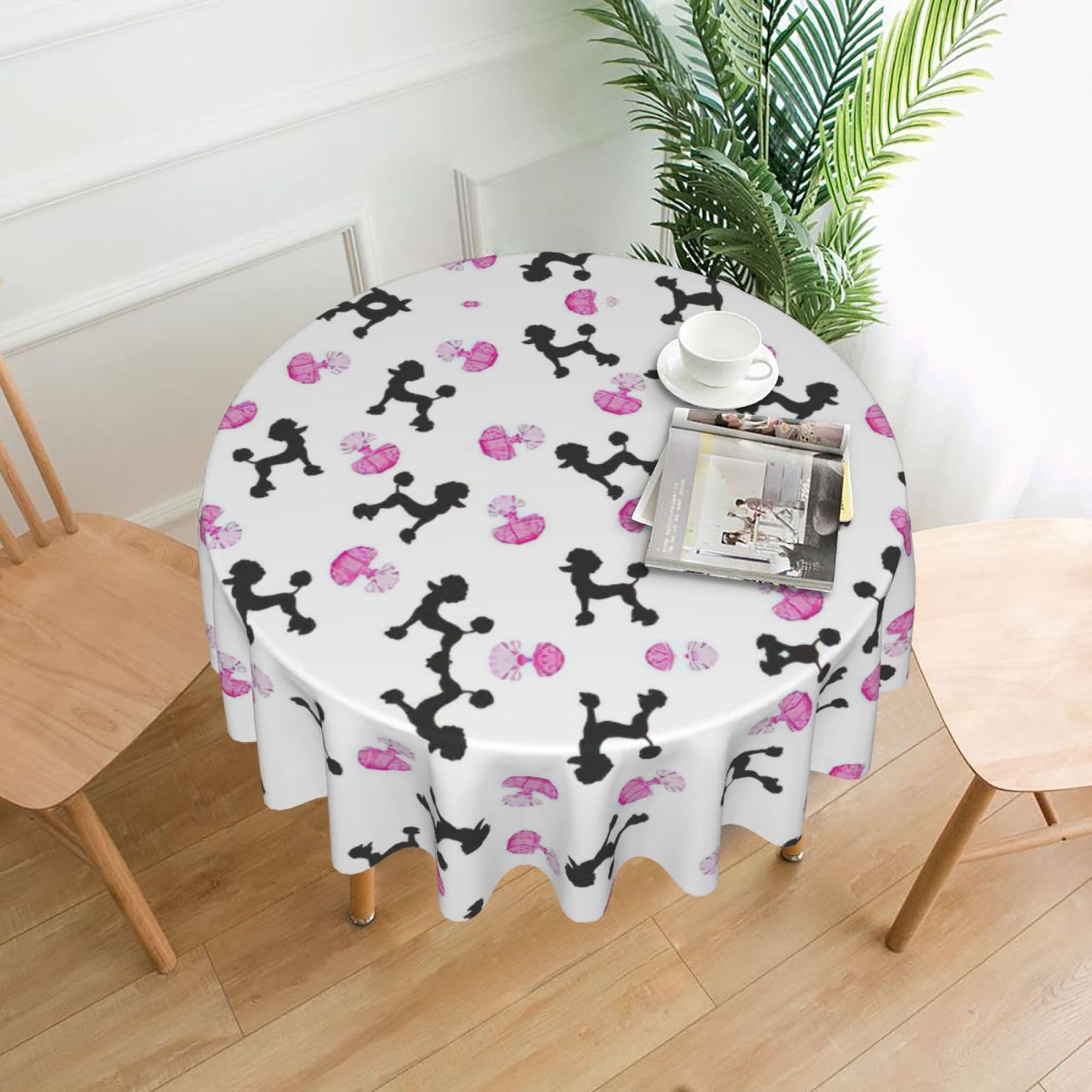 Zcmkjlg girly pink perfume bottle and poodle Print Quick Ship Round Tablecloth 60in Polyester Washable Cover for Dining Room