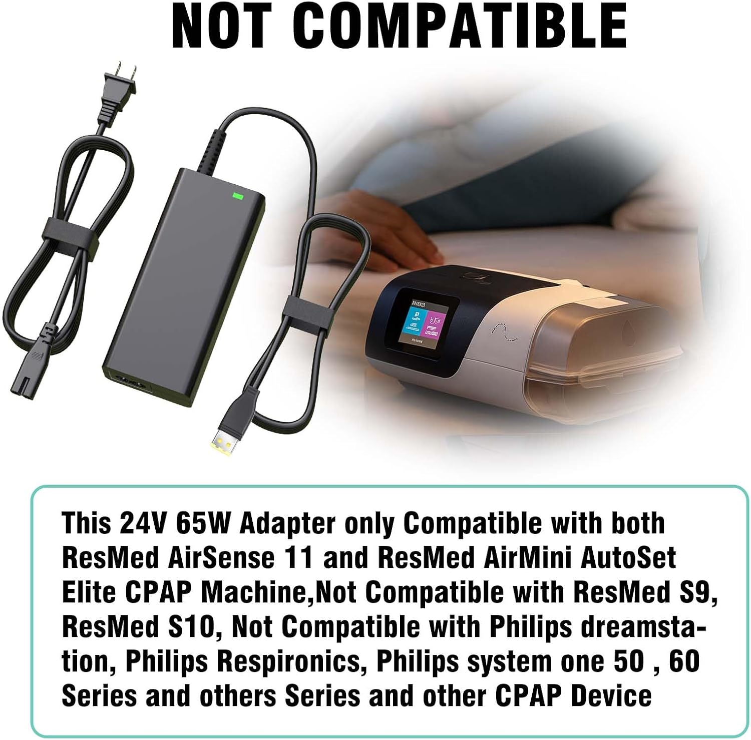 24V 65W Power Supply Compatible with AD-ResMed AirSense 11 AirSense 11 AutoSet AirSense 11 CPAP AirSense 11 Elite CPAP AD-ResMed 390010 R390-7230 Power Cord
