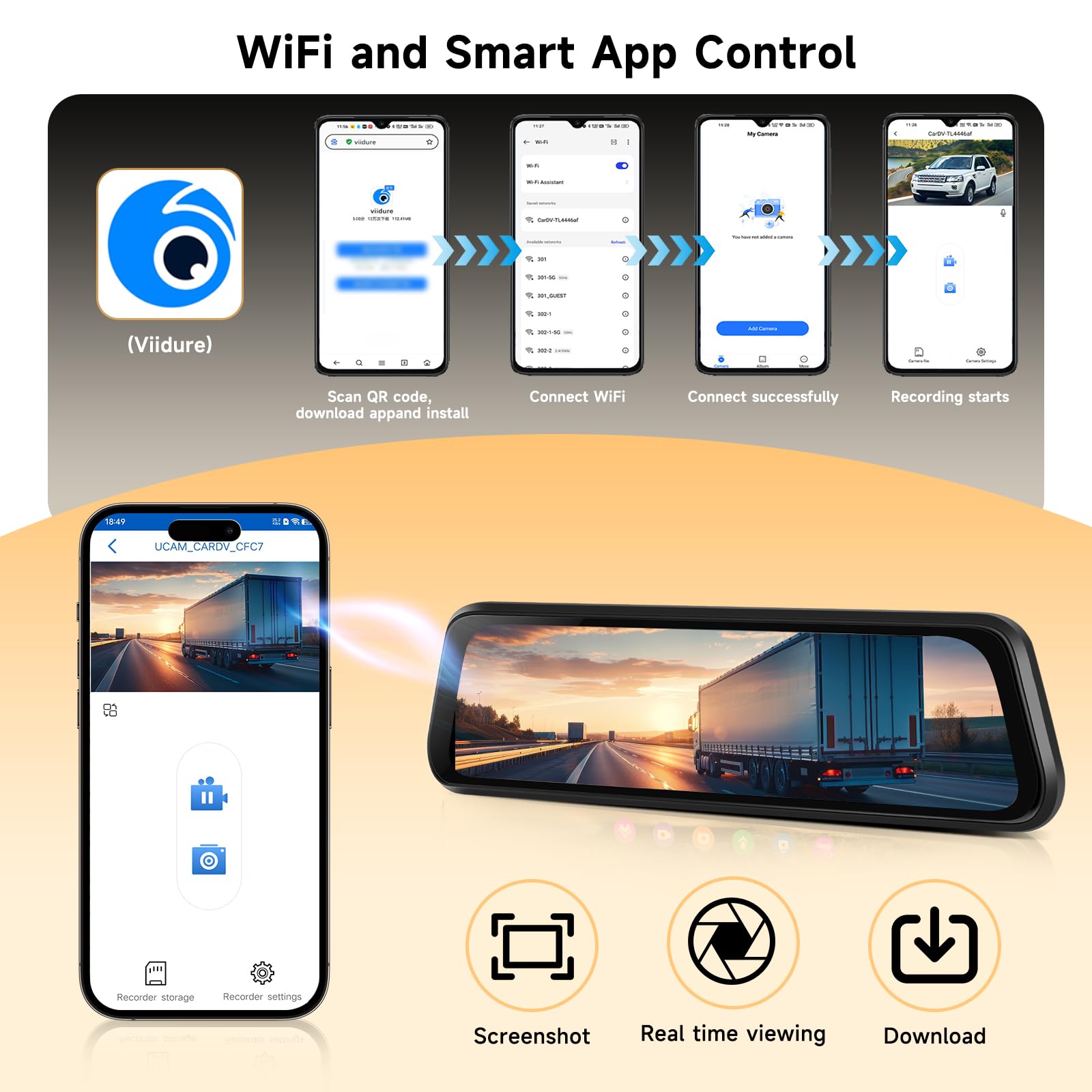 4K Specchietto Retrovisore Dash Cam WiFi GPS, ADAS BSD LCA, Telecamera Anteriore e Posteriore 1080P 9,66 Pollici Touch Screen Dashcam Auto Visione Notturna Registrazione in loop Monitor di Parcheggio