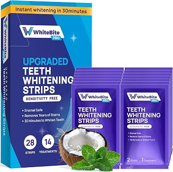 Whitebite Pro Upgraded Teeth Whitening Strips with Purple Design Packaging 28 Strips (14 Treatments) | Enamel-Safe | Deep Stains Removal | Non-Slip Design | Whitening Without Any Harm | Mint
