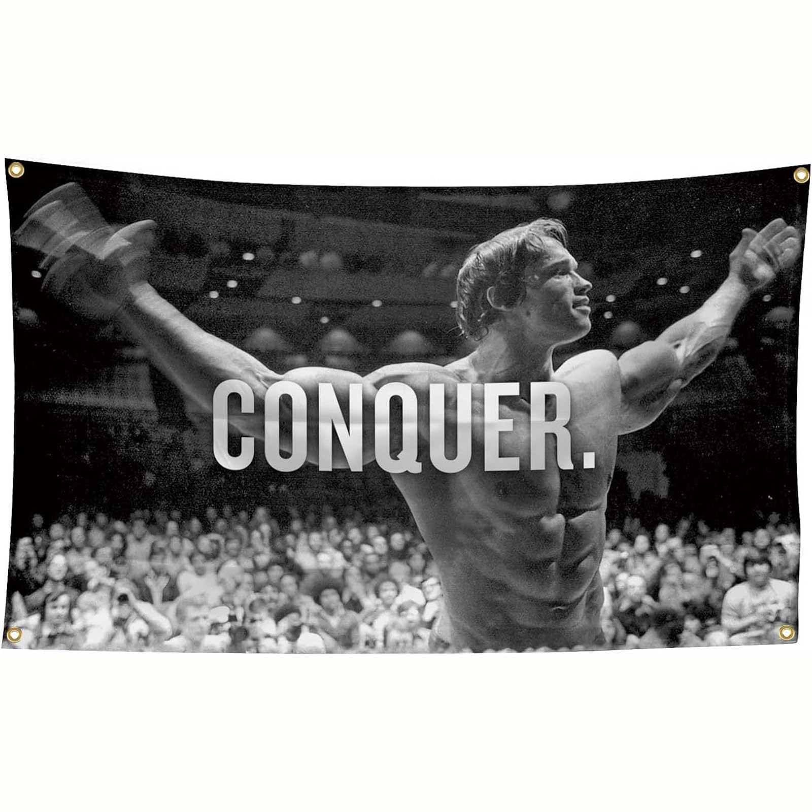 Bandera de Schwarzenegger, Motivación Gimnasio Divertido Póster de Fitness Poliéster 90 g con Ojales con Doble Aguja Cosida, para Dormitorio, Sala de Estar (90 x 150 cm)