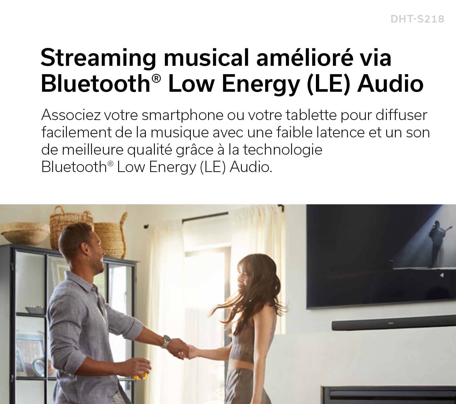 Denon DHT-S218, Barre de Son TV, Dolby Atmos, Pleine Bande Passante, Dialog Enhancer, HDMI 4K avec eARC - Noir