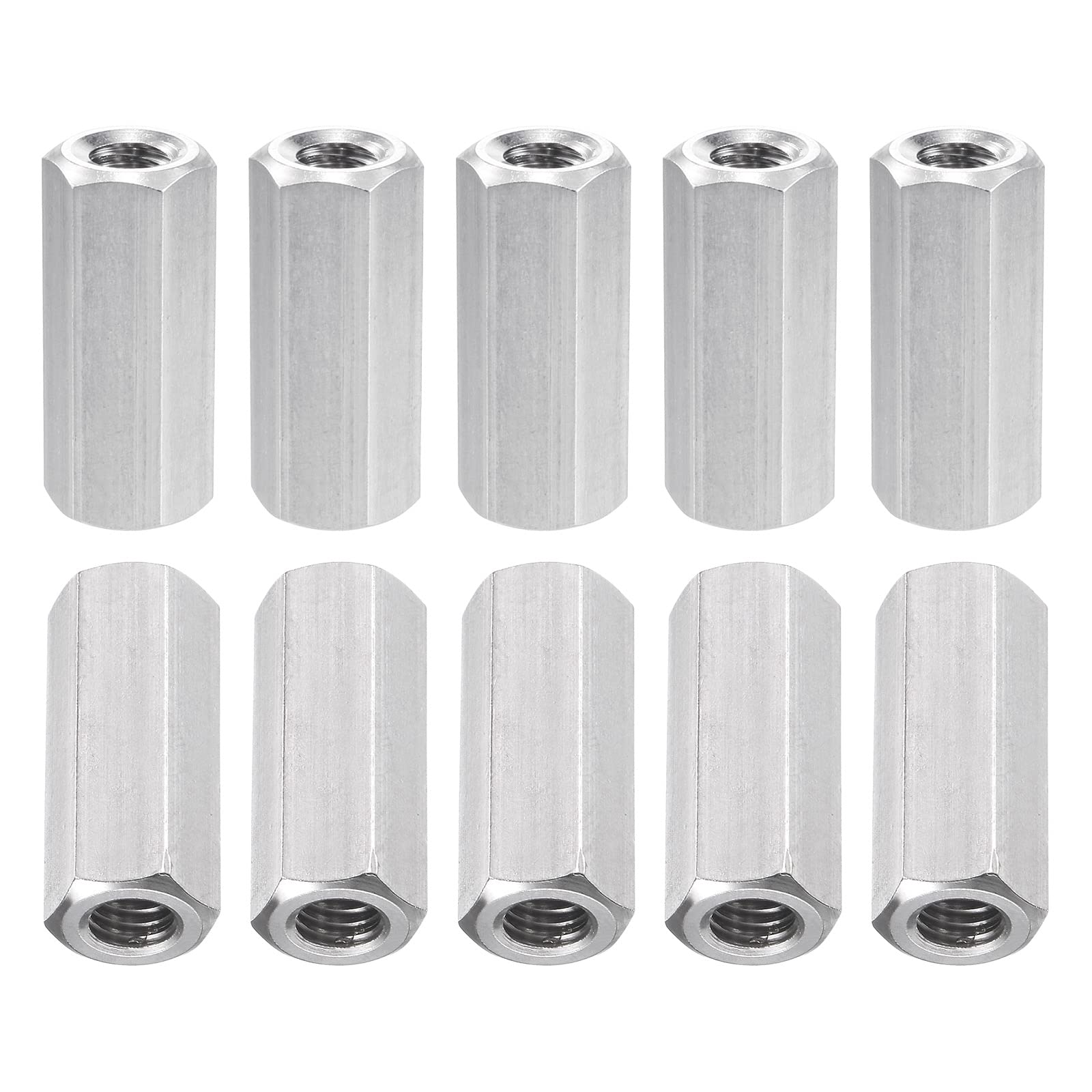 DTGN M6x1mmx25mm(DxPxH) Hex Coupling Nuts - 10Pack - Good for Home Garage Repairs - 304 Stainless Steel Polishing Rod Coupling Nuts - Silver Tone