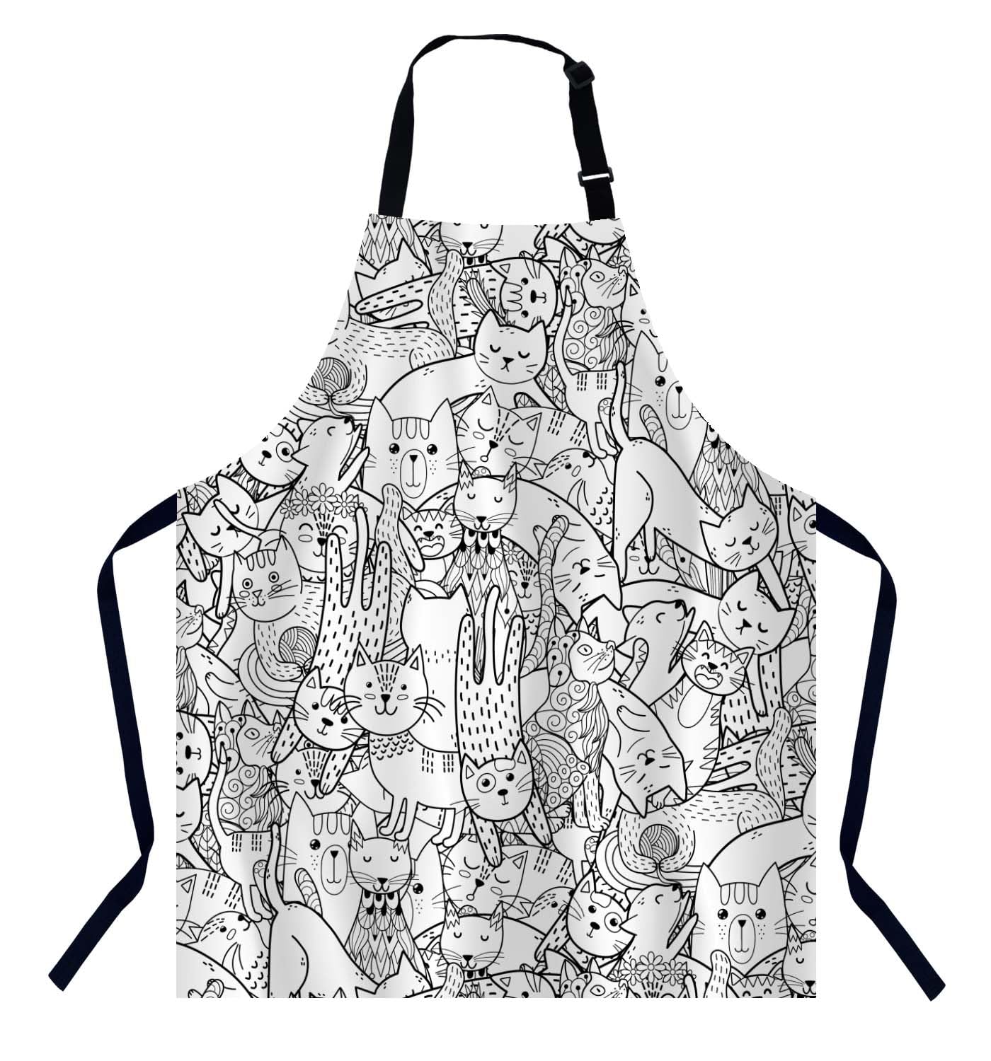 Bgbdeia Women's Funny Doodle Cats Kitchen Apron For Men, Adjustable Apron Chef Bakers Apron Cooking Apron Cooking Baking Gardening