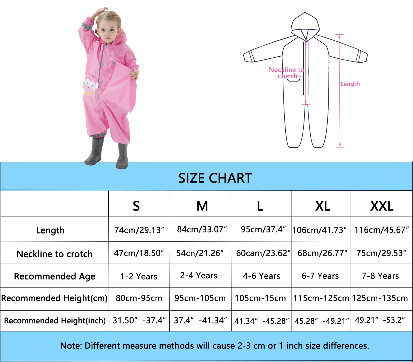 Impermeables para Bebé Niñas Niños Chubasqueros Chaquetas Capa de Lluvia Encapuchado Mono de Bolsillo Patrón Animal Reflectante Abrigos Impermeables Unisex Bebé Infante Niños 1-8 Años