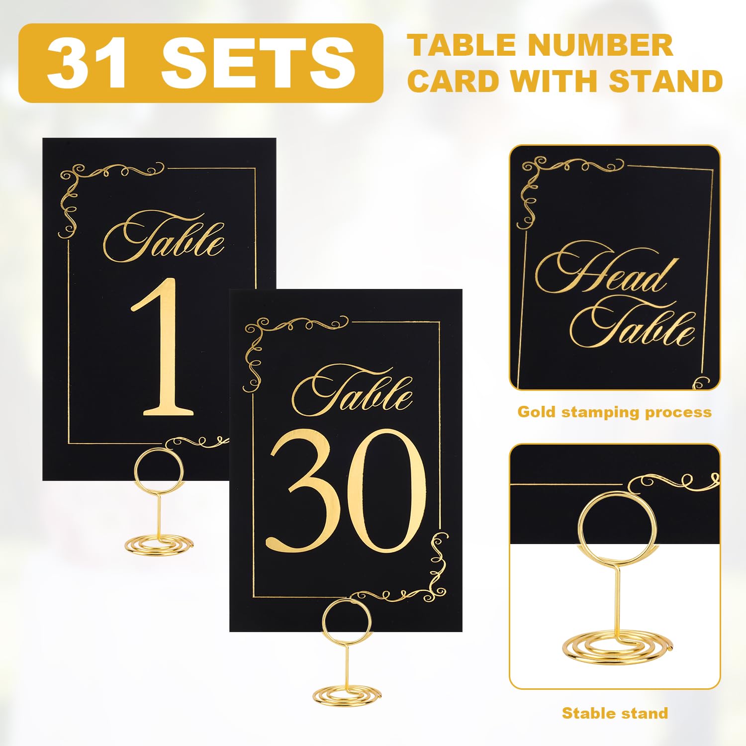 31pz Numeri Tavolo Matrimonio, Numeri Tavolo Matrimonio in Oro 1-30 con 31pz Porta Numeri Tavolo Numeri Tavolo Ricevimento Nozze Numeri Tavolo Compleanno Feste Compleanno e Matrimoni
