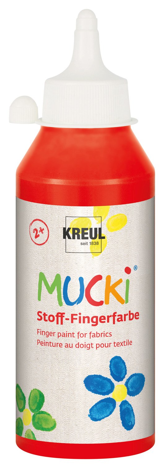 KREULMucki 28403 Luminous Fabric Finger Paint 250 ml in Red, Water-based, Paraben-Free, Gluten-Free, Lactose-free and Vegan, Ideal for Use with Fingers and Hands
