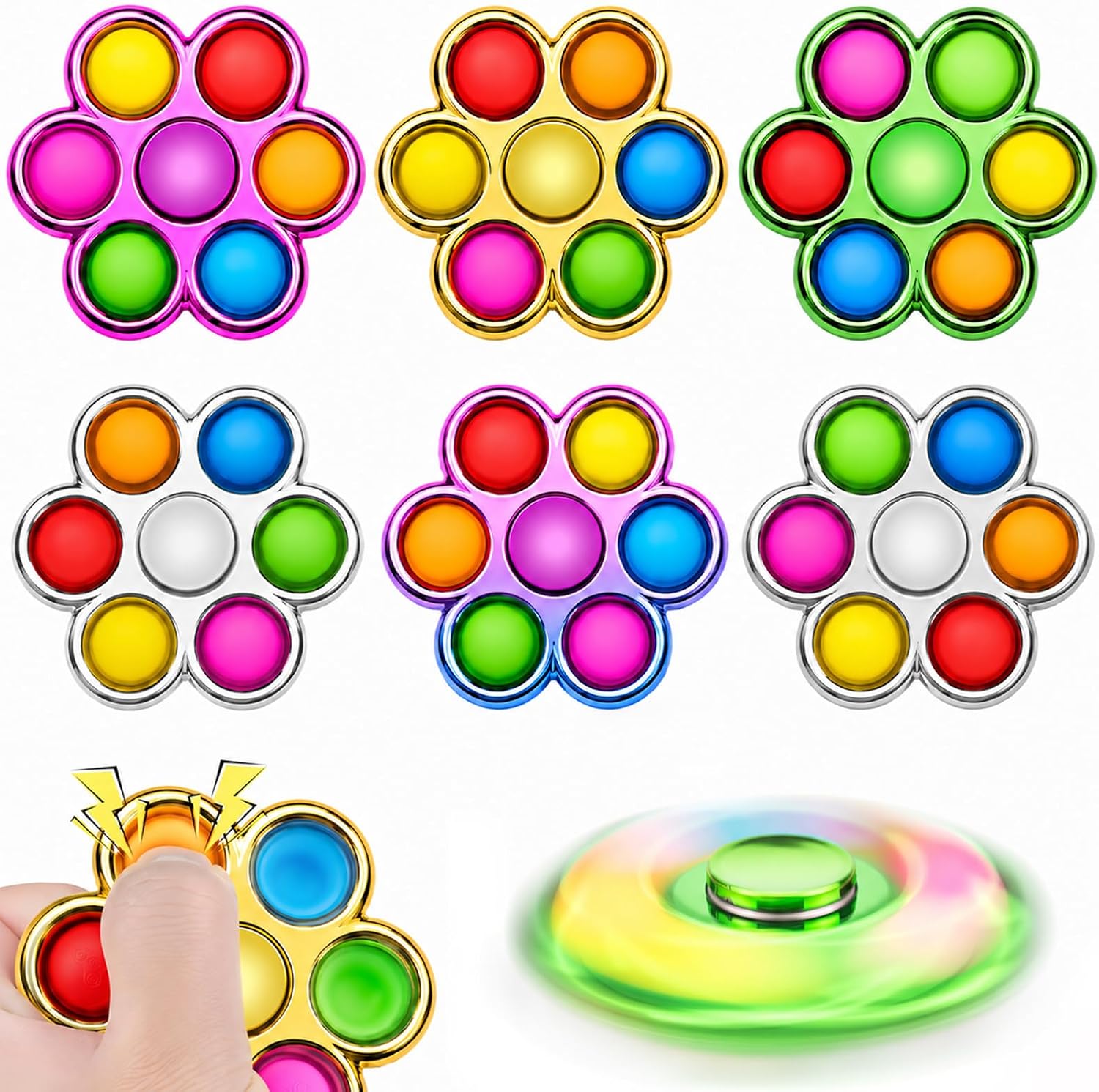 Fidget Spinner 6 Pack Pop,Fidget Spinners for Kids & Adults,Fidget Toys Adults Stress Relief,Sensory Toys for Kids with Autism ADHD Toys