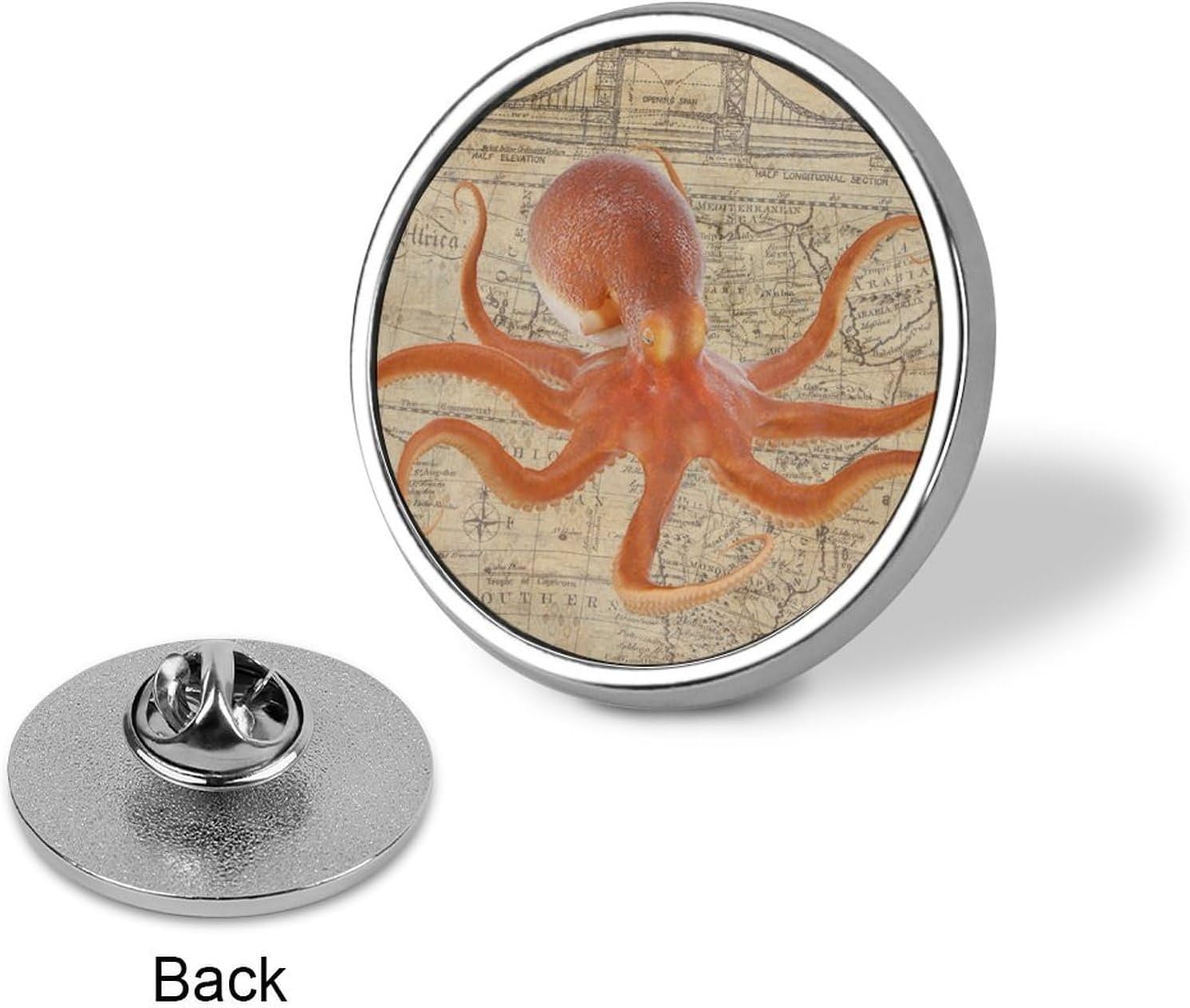 Enamel Pins Pieces Octopus Hat Pins Summer Beach Jean Buttons Old Map Ocean Beach Button Pins Mediterranean Style Sea Theme Beach Themed Backpacks Badges Hats Bags For Women, set of 5