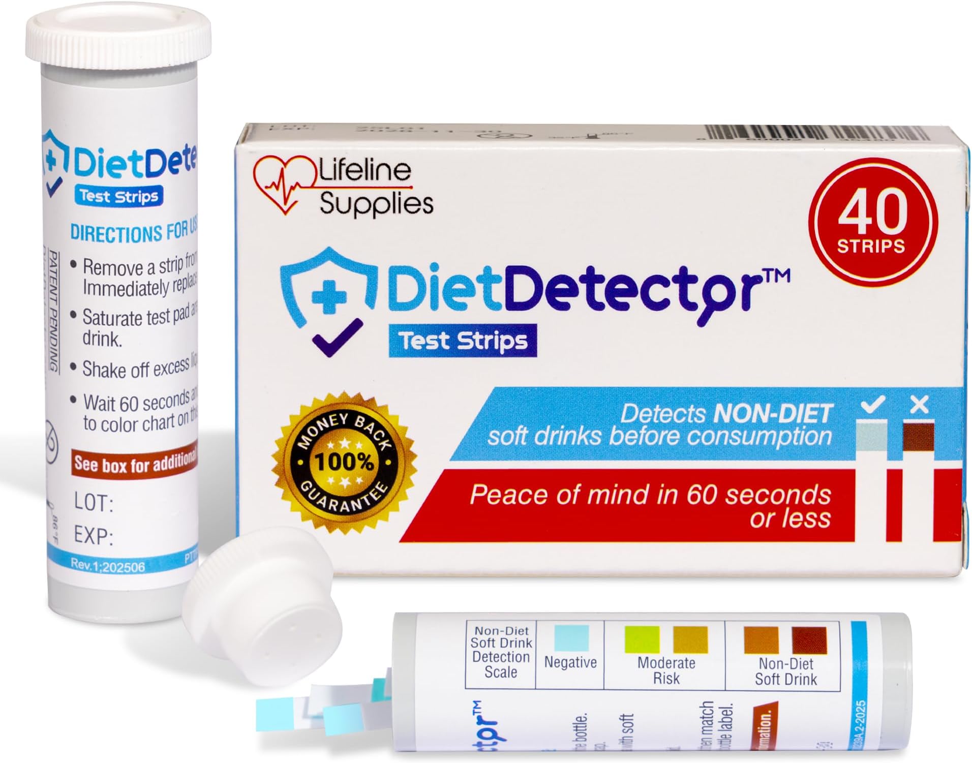 DietDetector Strips - 40 Strips - Detects Non-Diet Soft Drinks Before Accidental Consumption - A Must Have for Diabetics and the Health Conscious