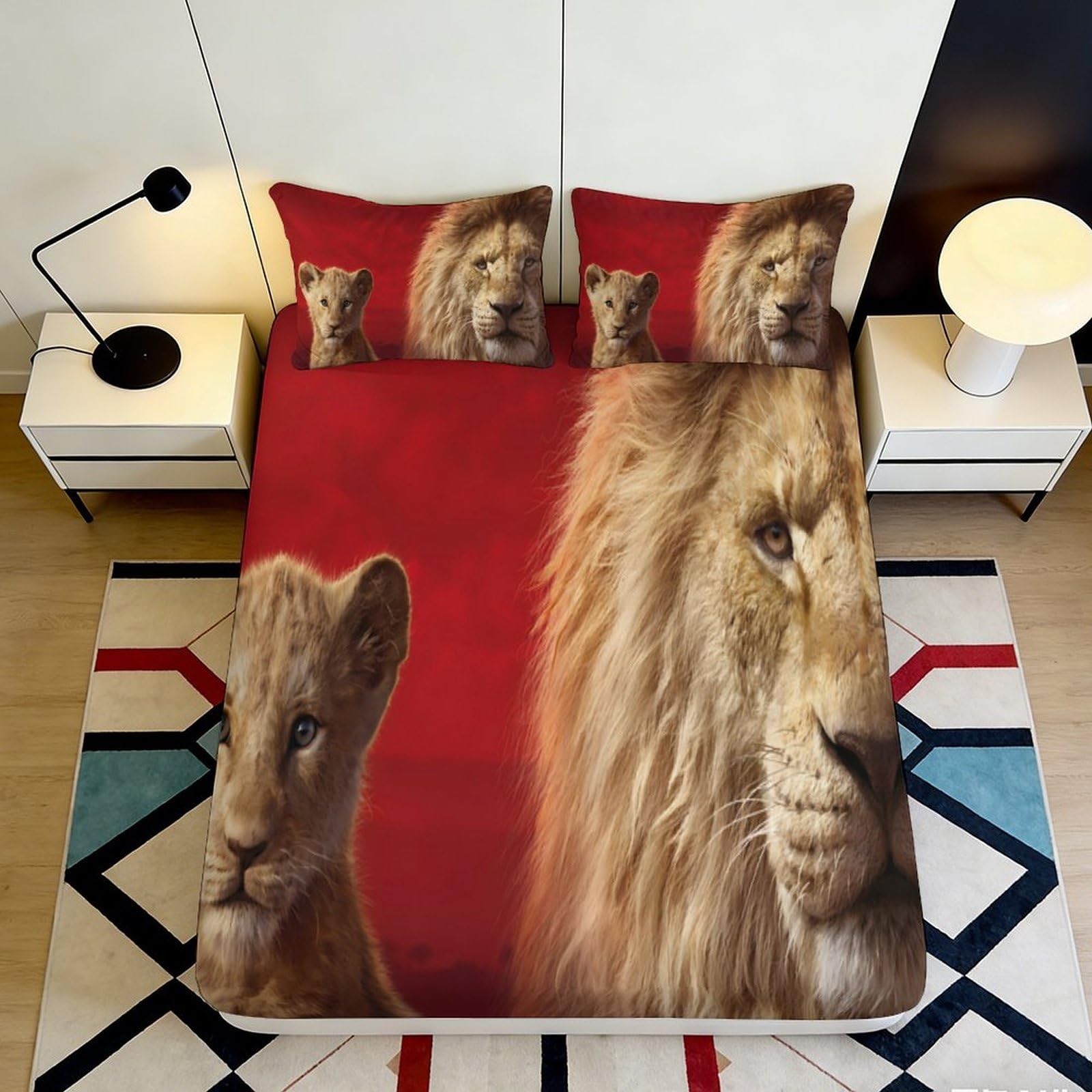 3D Printed Lion Fitted Sheet Microfiber Non-Slip Deep Pocket Bedroom Bedding Lion Mattress Fitted Cover for Adults Teens 140x200x25cm