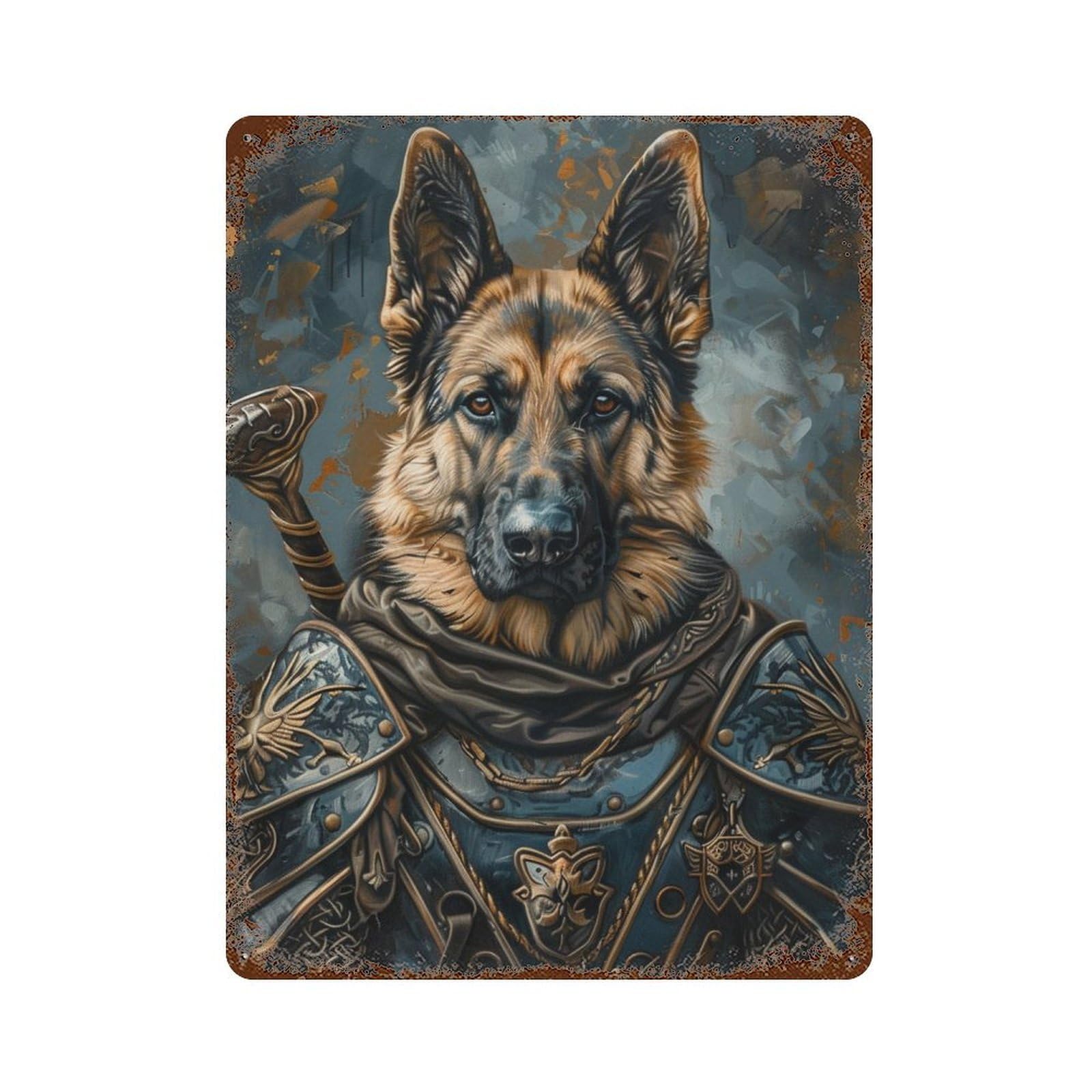 Knightly German Shepherd Armor Retro Metal Sign 15.7"x11.8", Farmhouse Wall Decor for Garage, Pub Or Kitchen