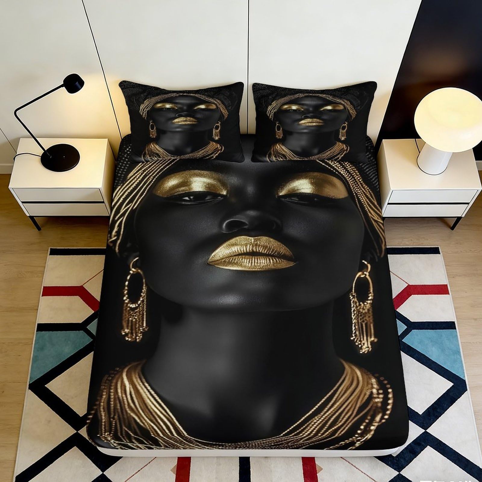 3D Printed Golden Goddess Fitted Sheet Microfiber Deep Pocket Non-Slip Bedroom Set Golden Goddess Mattress Fitted Cover Washable 200x200x25cm 90x200x25cm