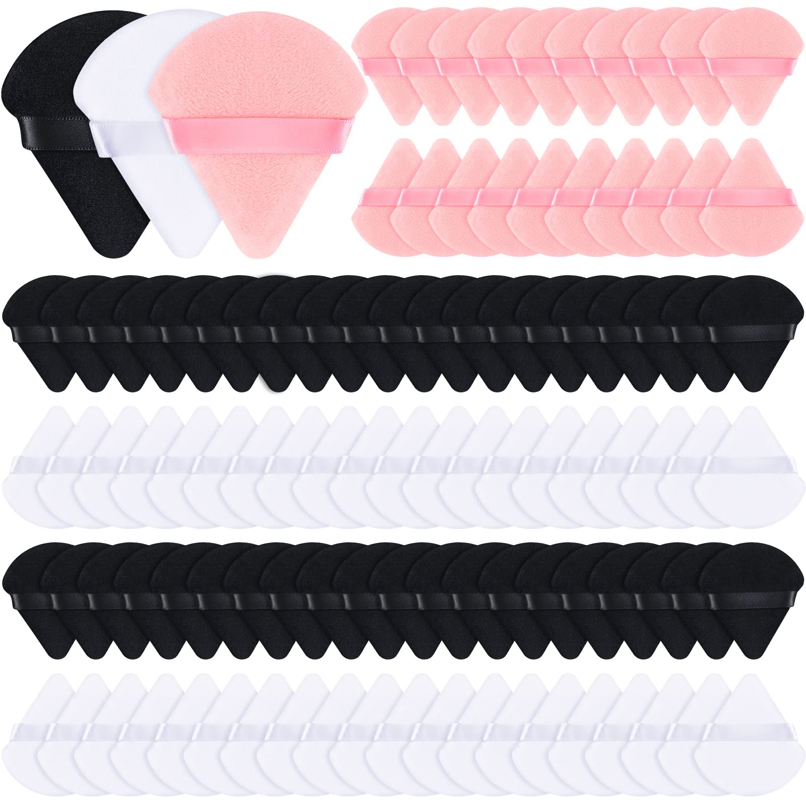 Meanplan 100 Pcs Powder Puff Face Soft Makeup Sponge Triangle Powder Puffs for Loose Velour Cosmetic Foundation Wet Dry Sponge Makeup Tools(Black,